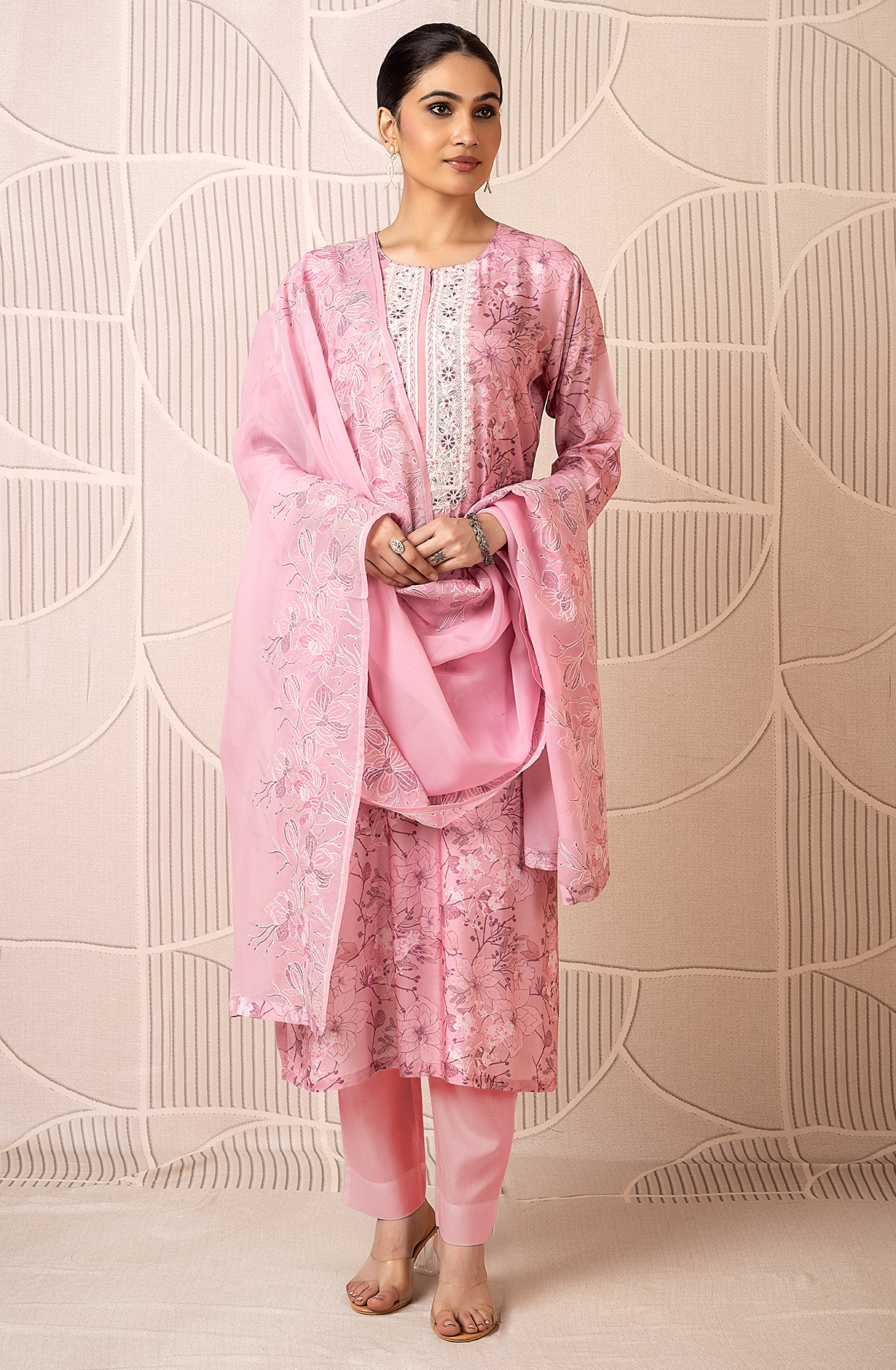 Designer Pink Modal Digital Printed Salwar Suit with Organza Dupatta - R157-SPR1823