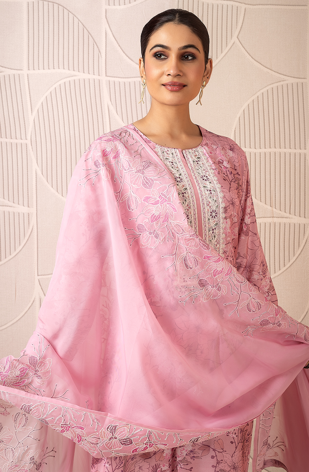 Designer Pink Modal Digital Printed Salwar Suit with Organza Dupatta - R157-SPR1823