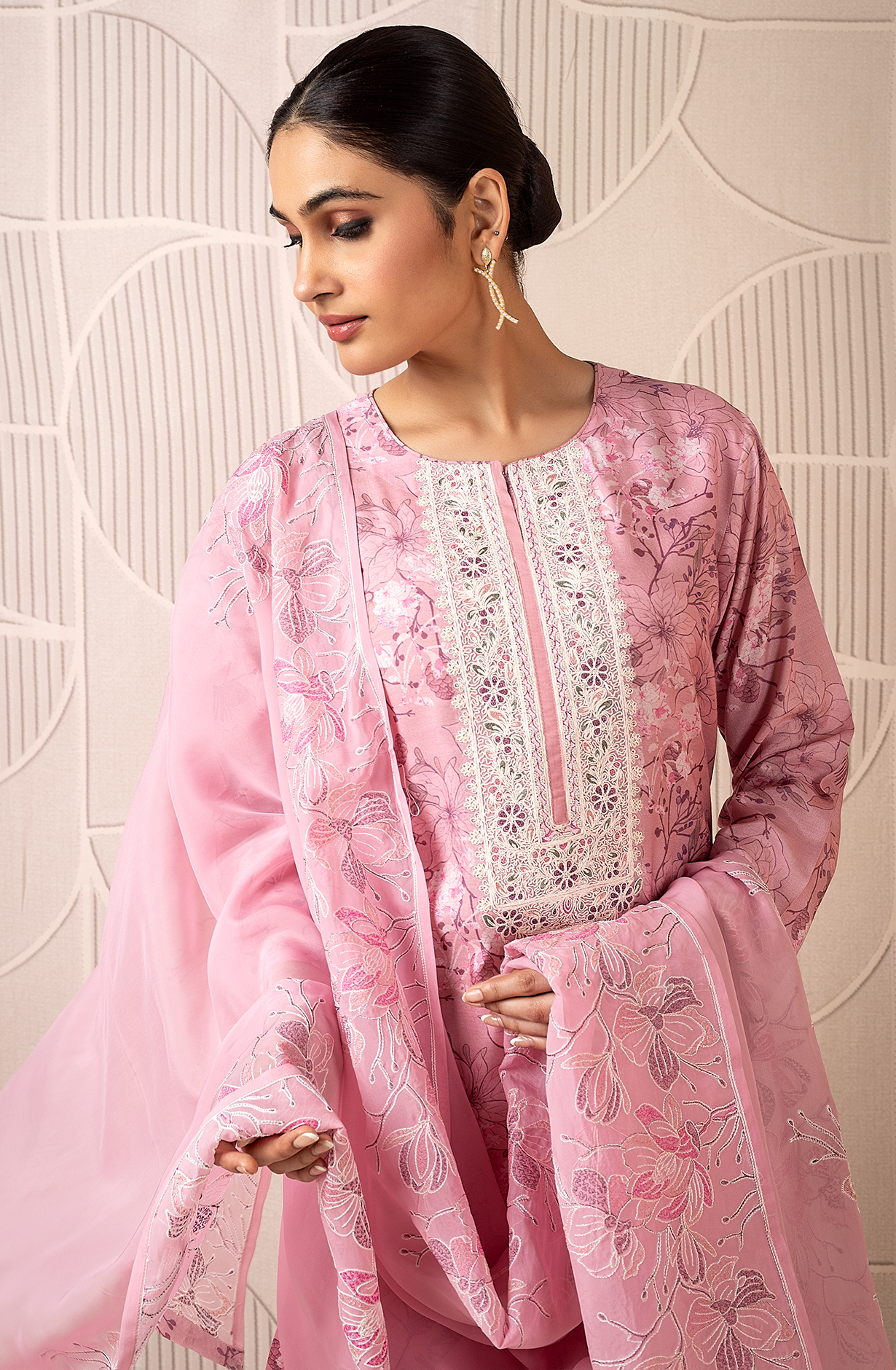 Designer Pink Modal Digital Printed Salwar Suit with Organza Dupatta - R157-SPR1823