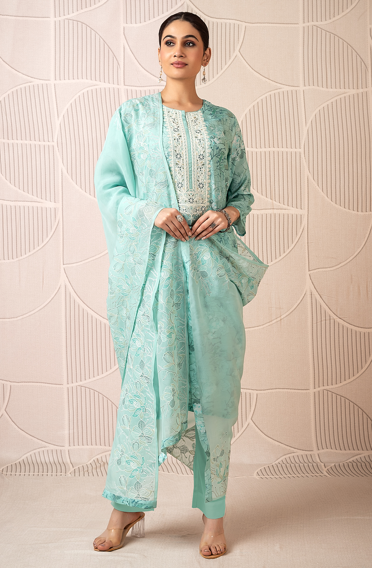 Designer Sea Green Modal Digital Printed Salwar Suit with Organza Dupatta - R157-SPR1823A