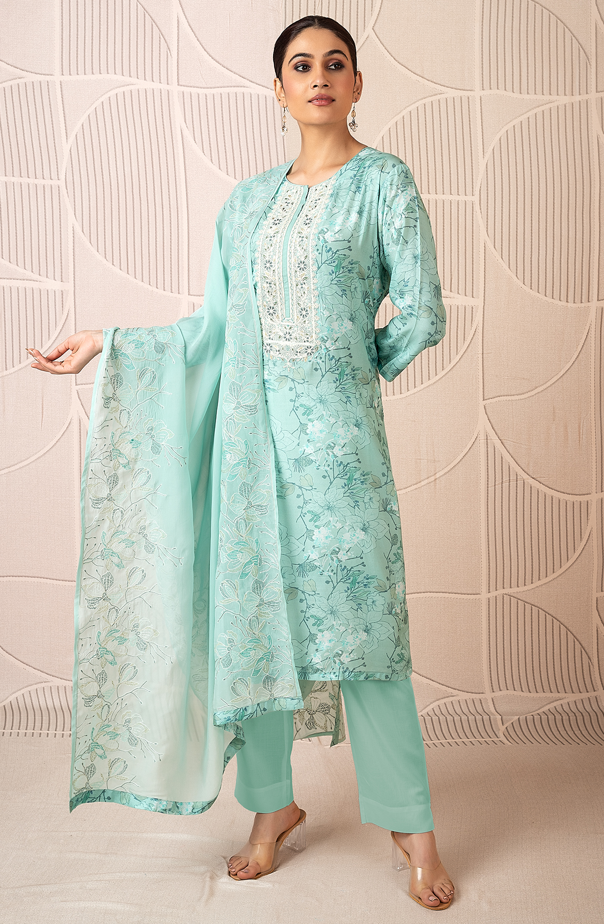 Designer Sea Green Modal Digital Printed Salwar Suit with Organza Dupatta - R157-SPR1823A