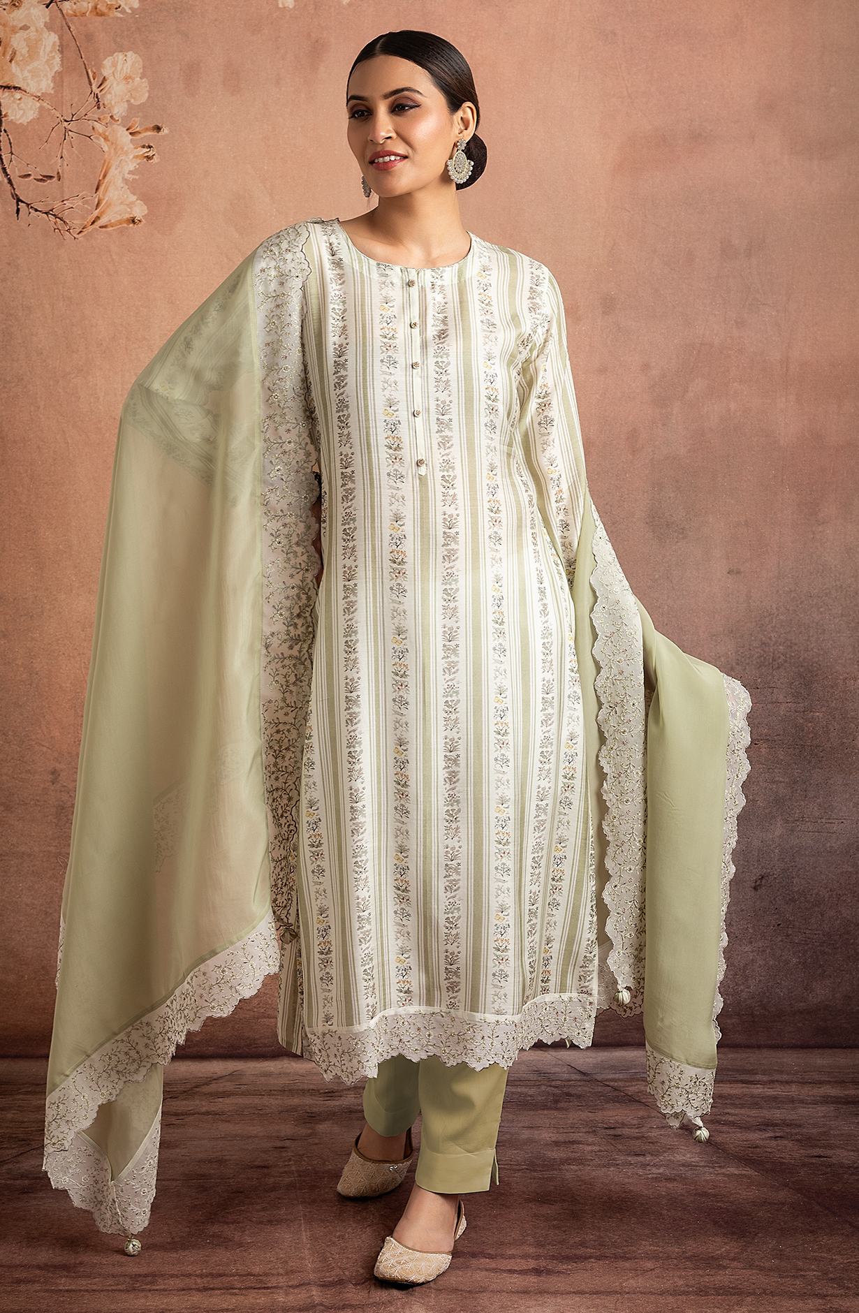 Parrot Green Beautiful Pure Muslin Salwar Suit with Organza Dupatta - R157-SPR1825A