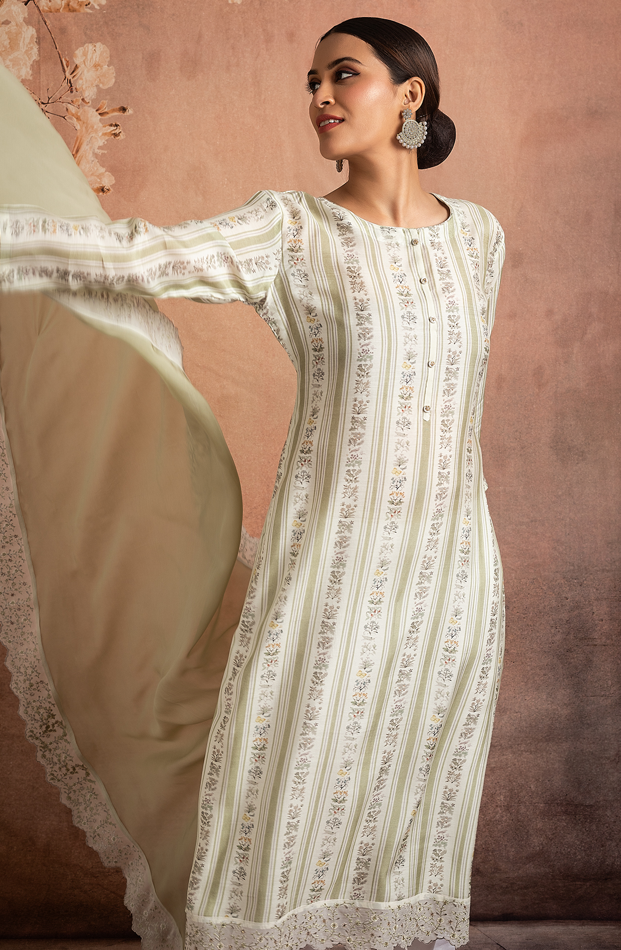 Parrot Green Beautiful Pure Muslin Salwar Suit with Organza Dupatta - R157-SPR1825A