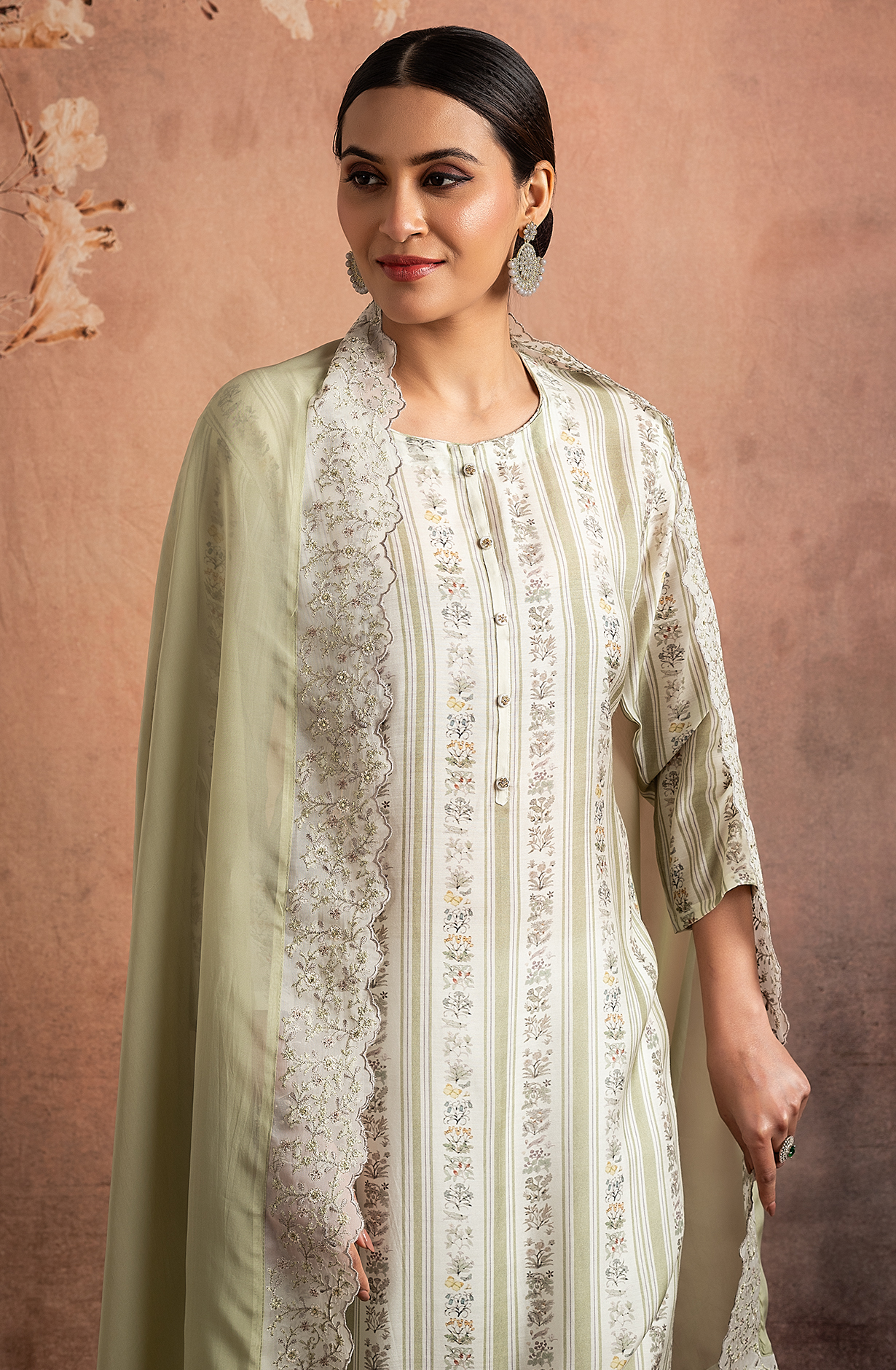 Parrot Green Beautiful Pure Muslin Salwar Suit with Organza Dupatta - R157-SPR1825A