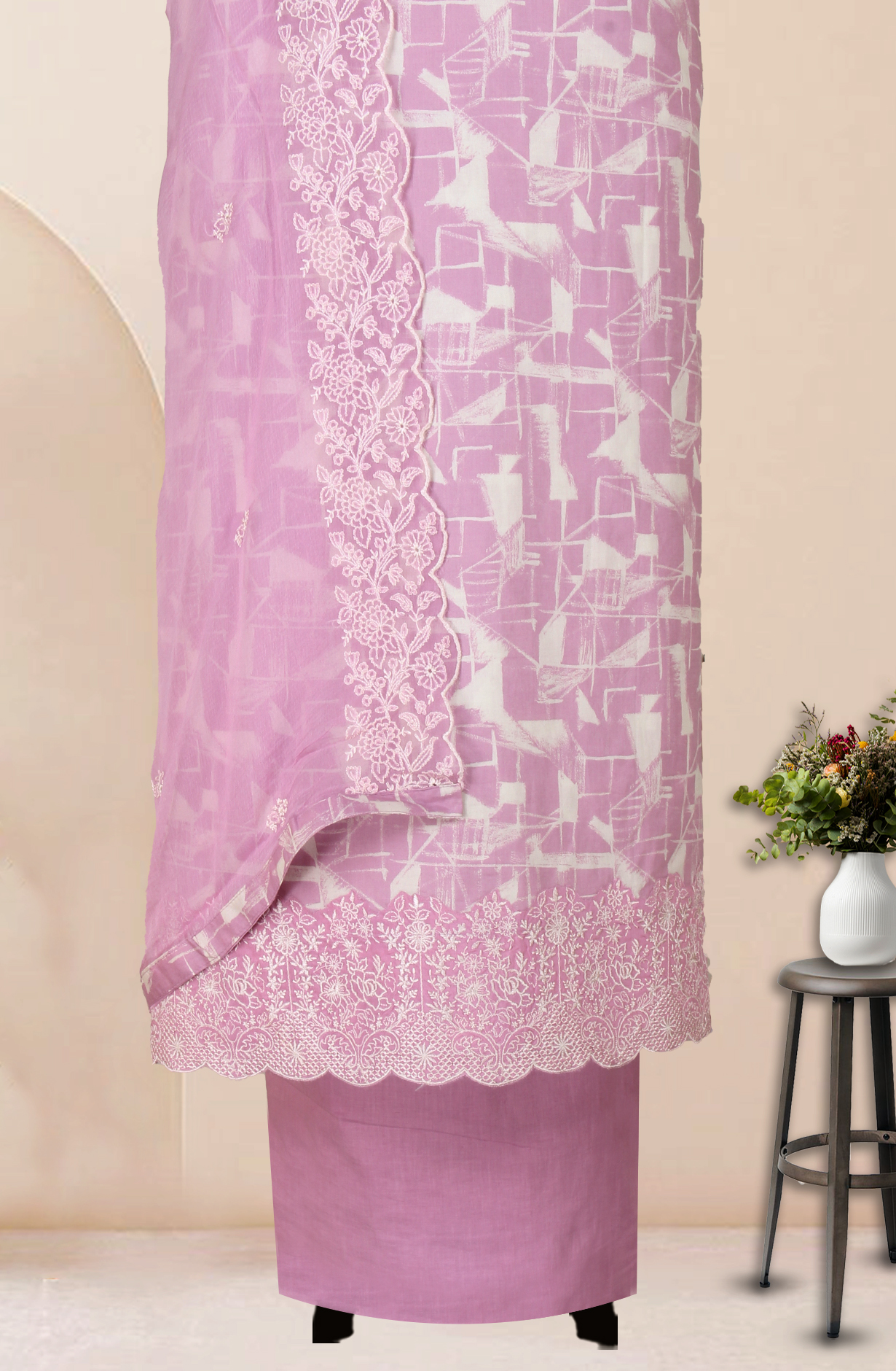 Mauve Cotton Printed with Embroidery Suit with Chiffon Dupatta - R157-SPR1827A