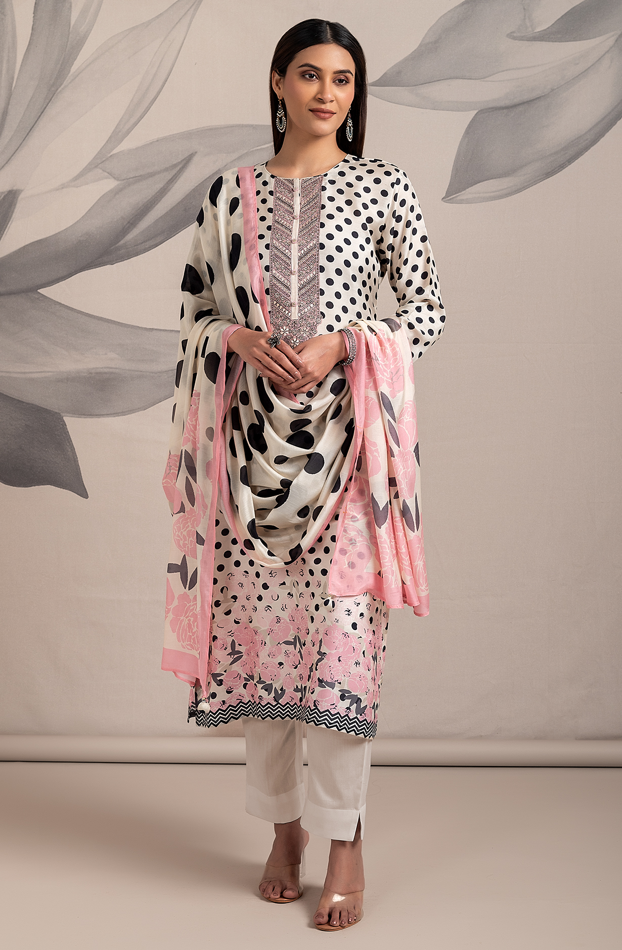 Cream Black Beautiful Pure Muslin Salwar Suit with Chiffon Dupatta - R157-SPR1829