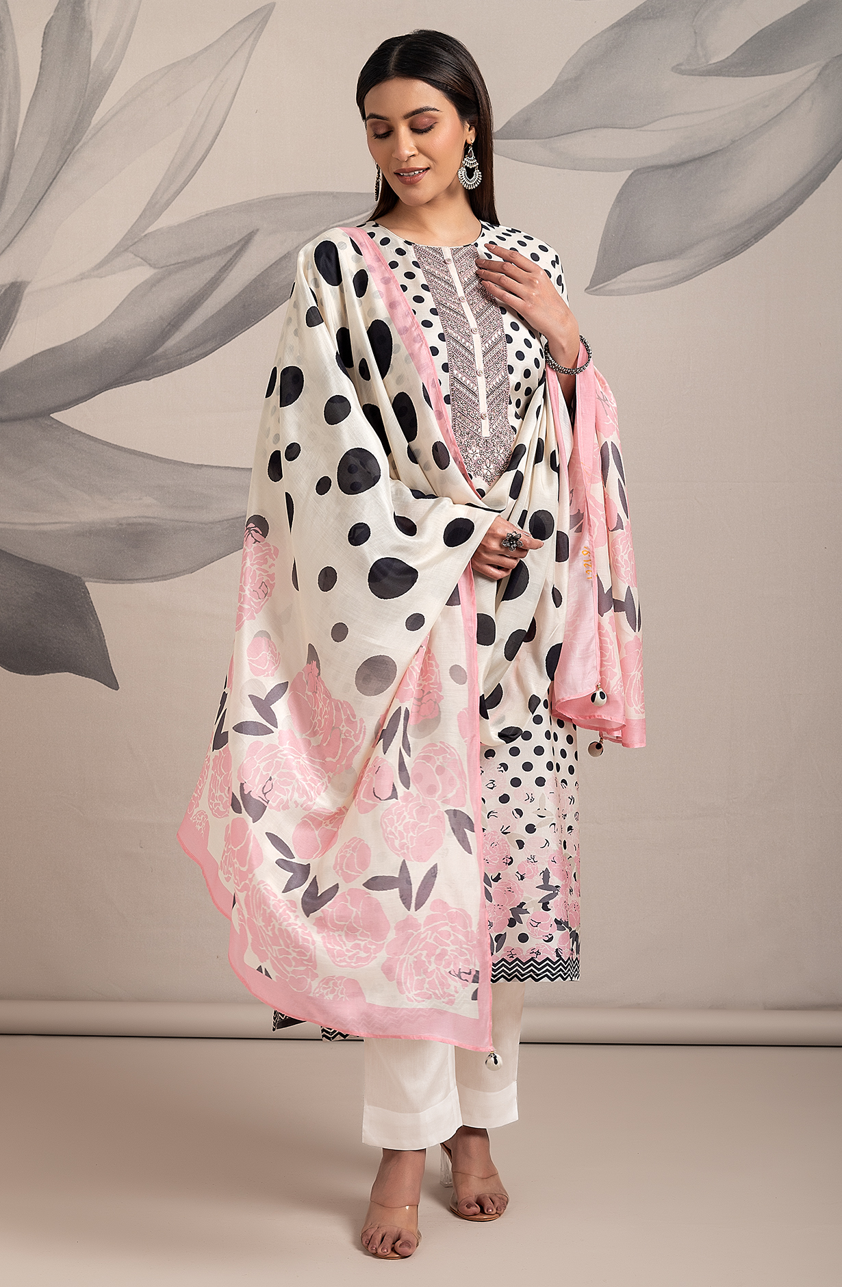 Cream Black Beautiful Pure Muslin Salwar Suit with Chiffon Dupatta - R157-SPR1829