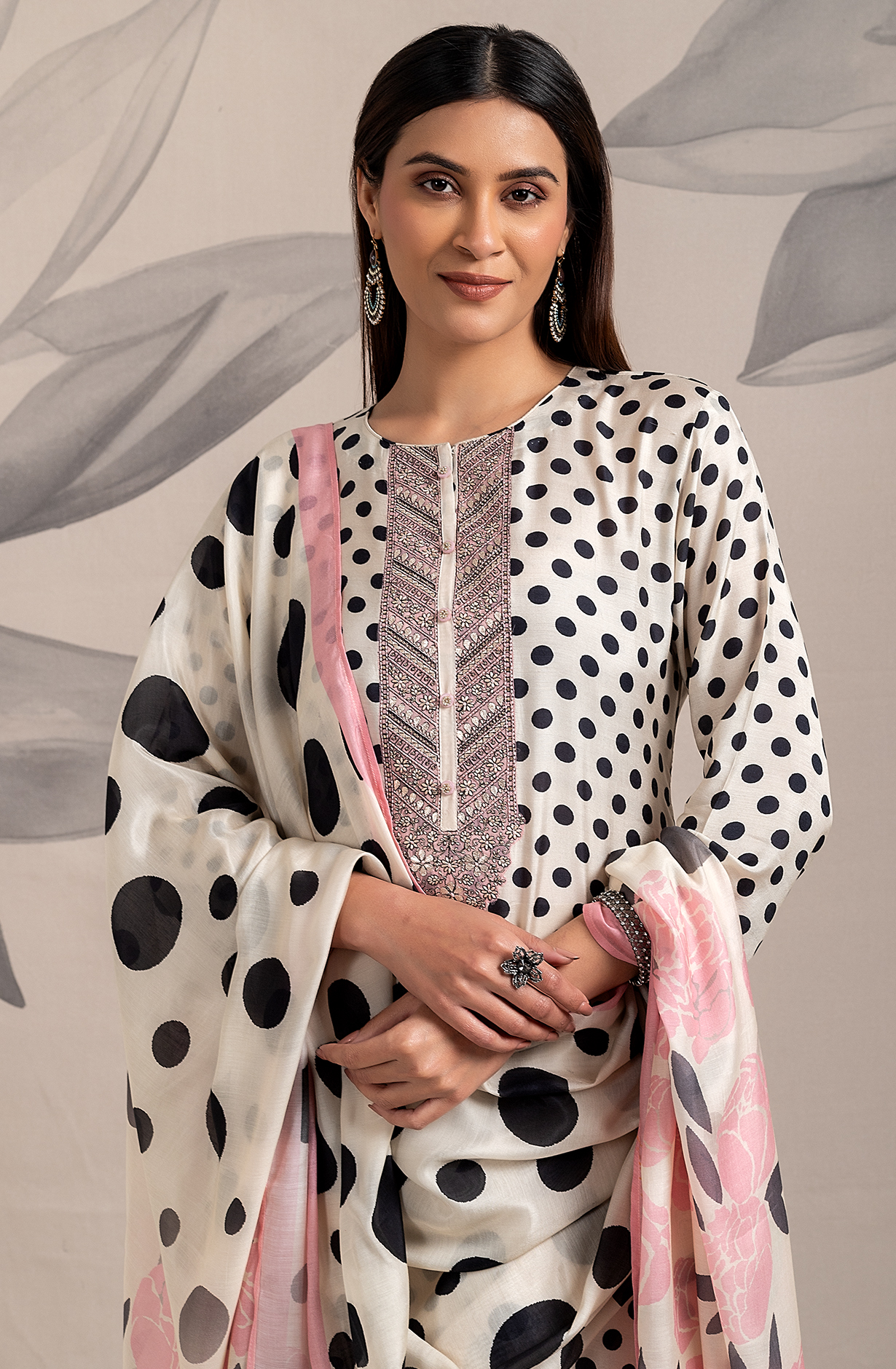 Cream Black Beautiful Pure Muslin Salwar Suit with Chiffon Dupatta - R157-SPR1829