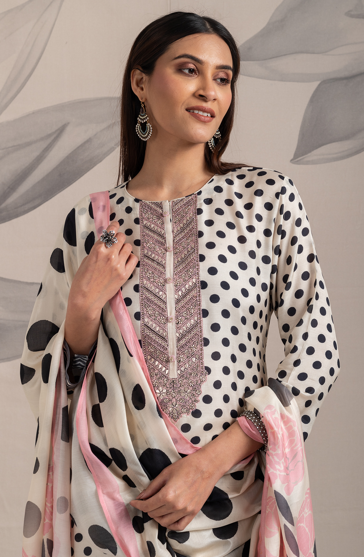 Cream Black Beautiful Pure Muslin Salwar Suit with Chiffon Dupatta - R157-SPR1829