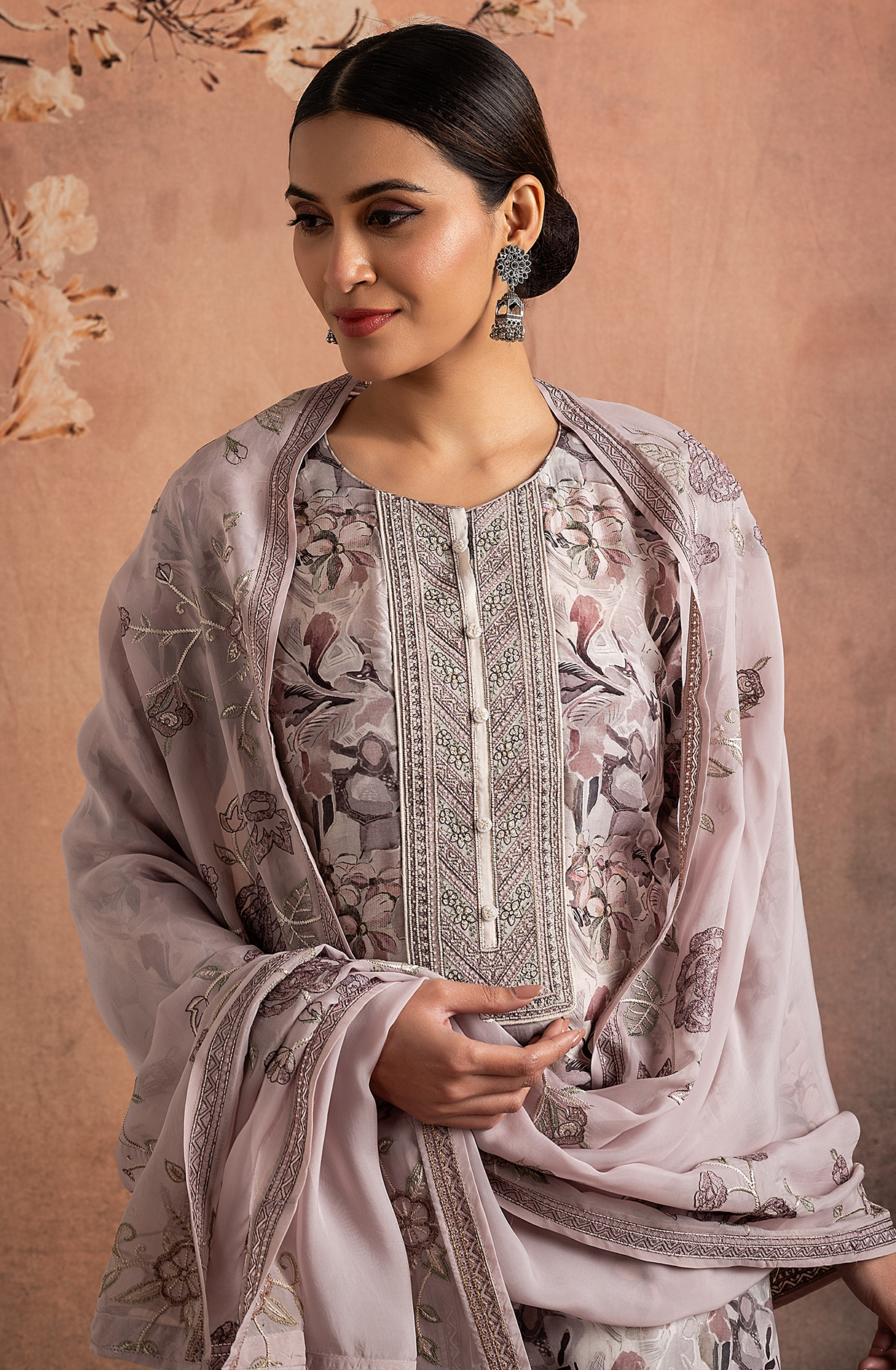 Mauve Beautiful Pure Muslin Salwar Suit with Organza Dupatta - R157-SPR1831