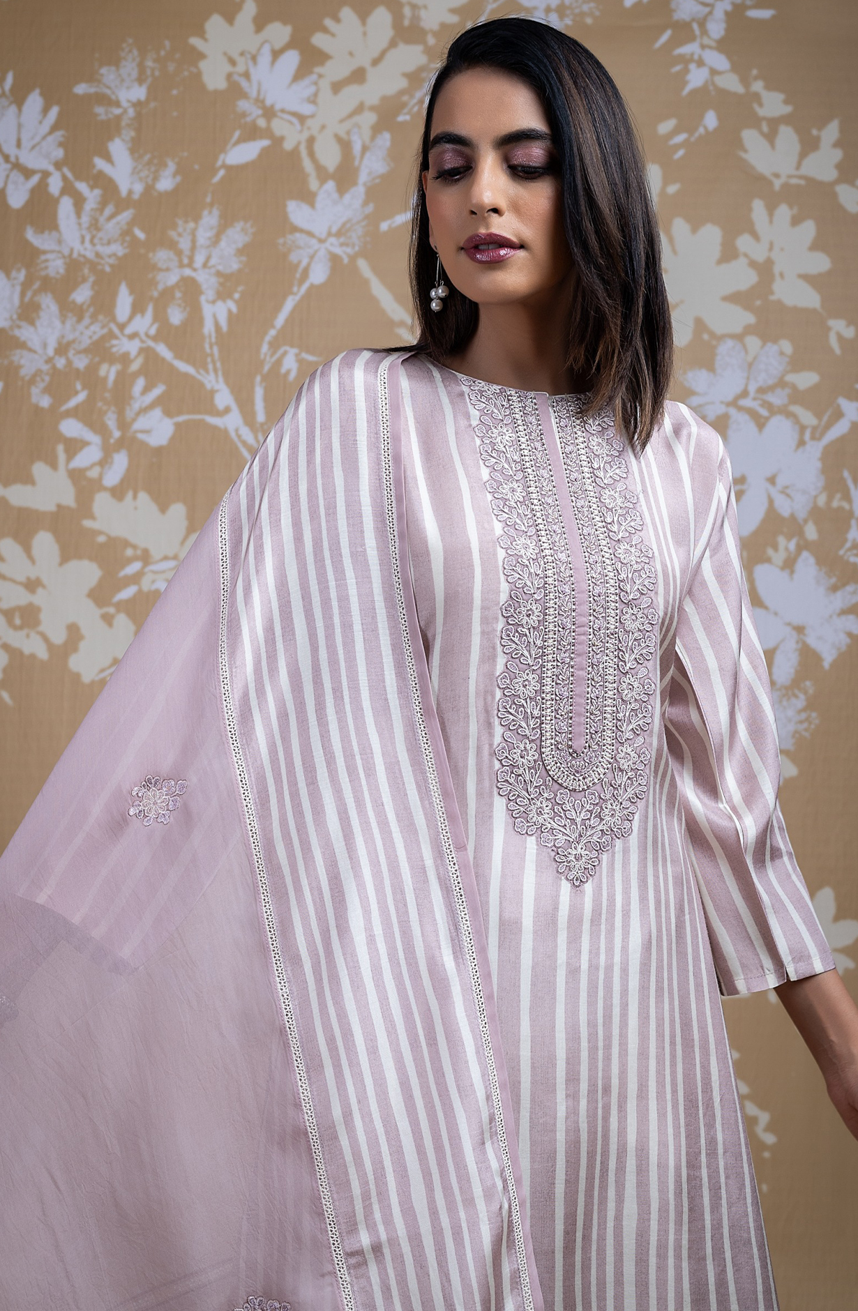 Pink Muslin Printed Embroidered Suit with Organza Dupatta - R157-SPR1837
