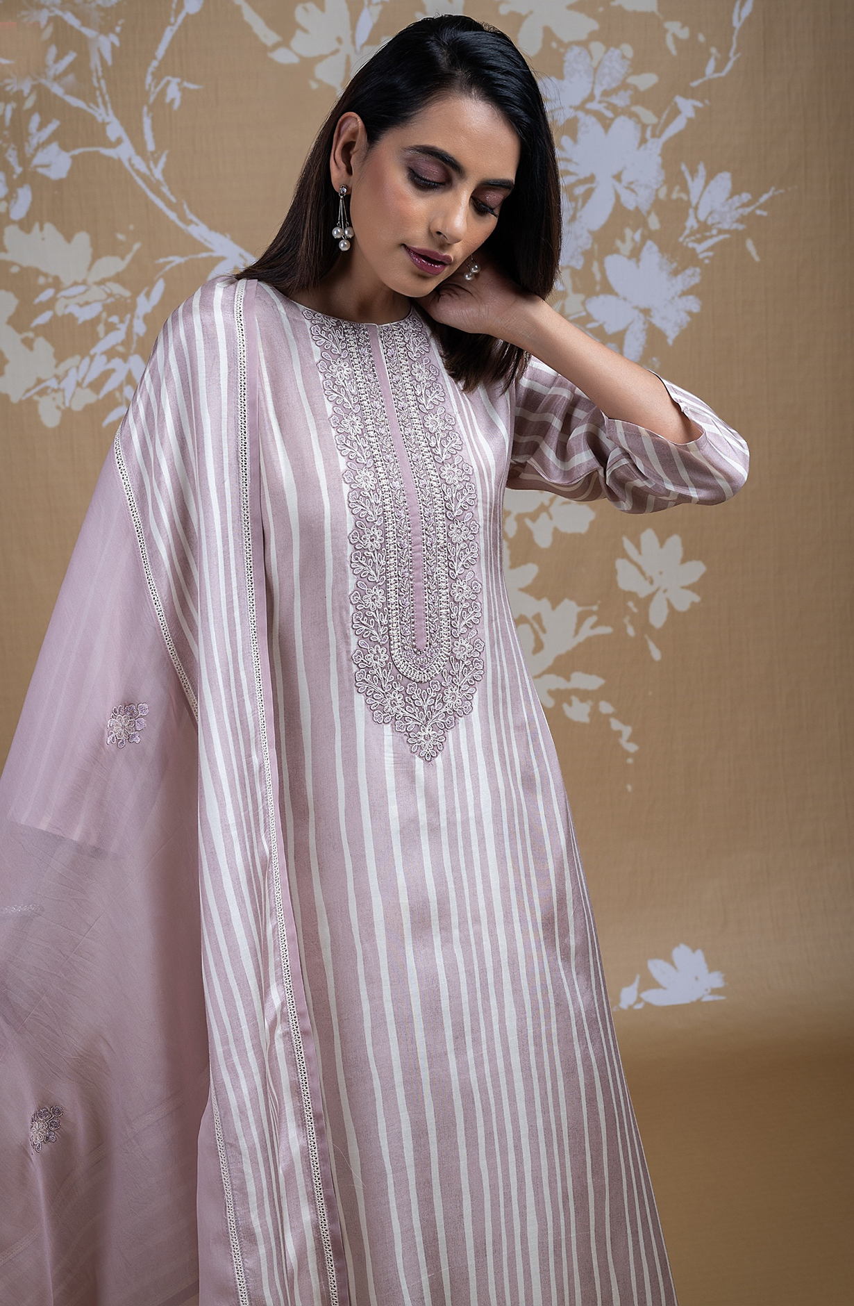 Pink Muslin Printed Embroidered Suit with Organza Dupatta - R157-SPR1837