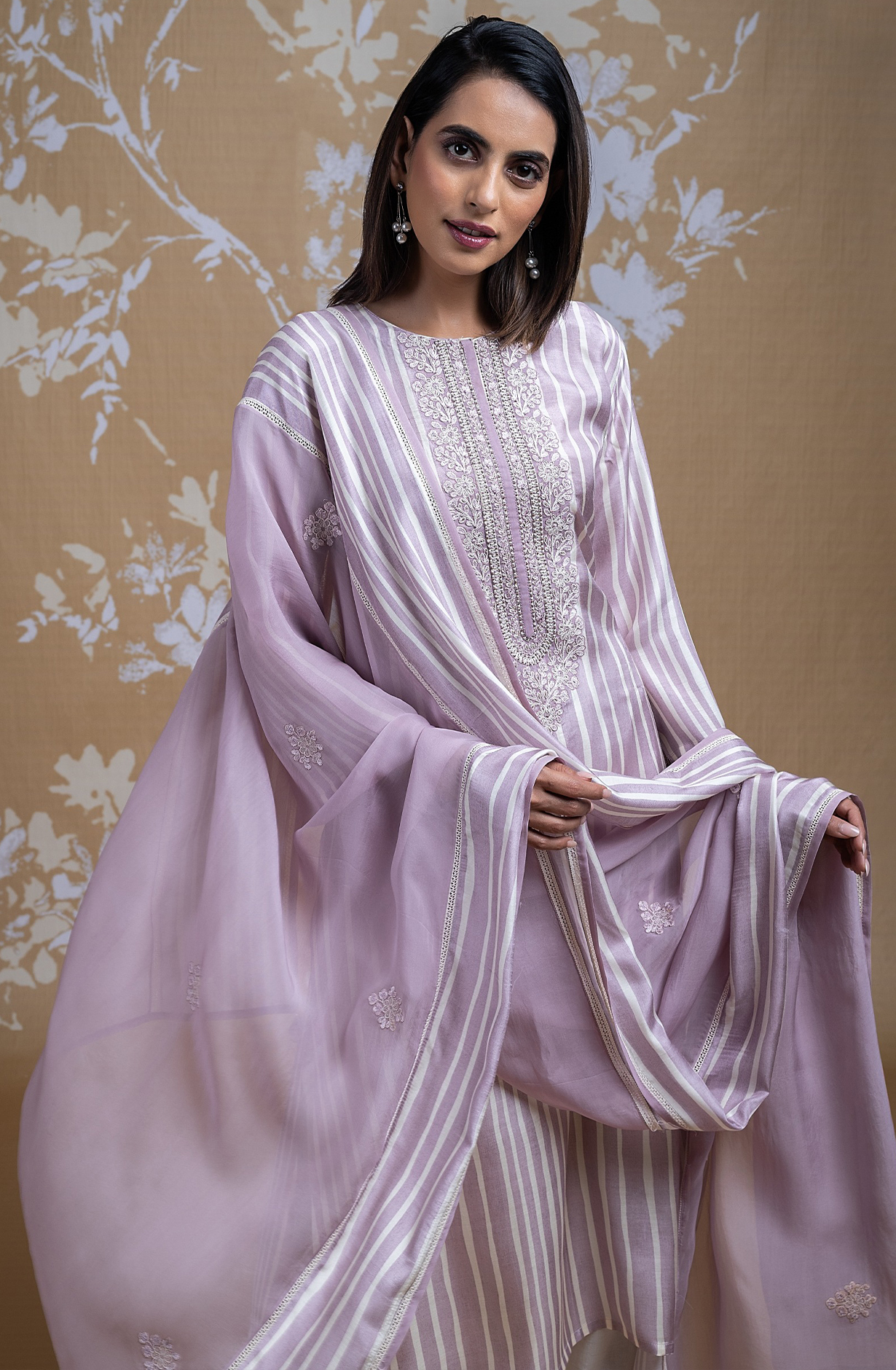 Purple Muslin Printed Embroidered Suit with Organza Dupatta - R157-SPR1837A
