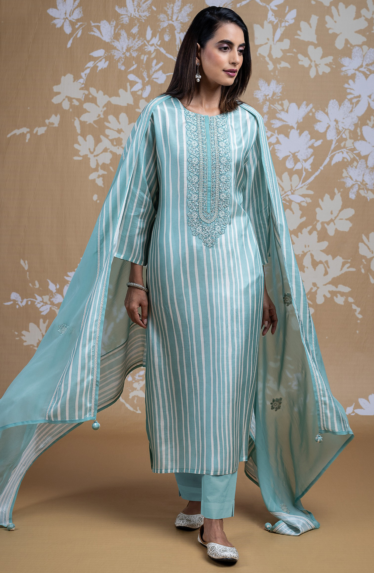 Firoze Muslin Printed Embroidered Suit with Organza Dupatta - R157-SPR1837C