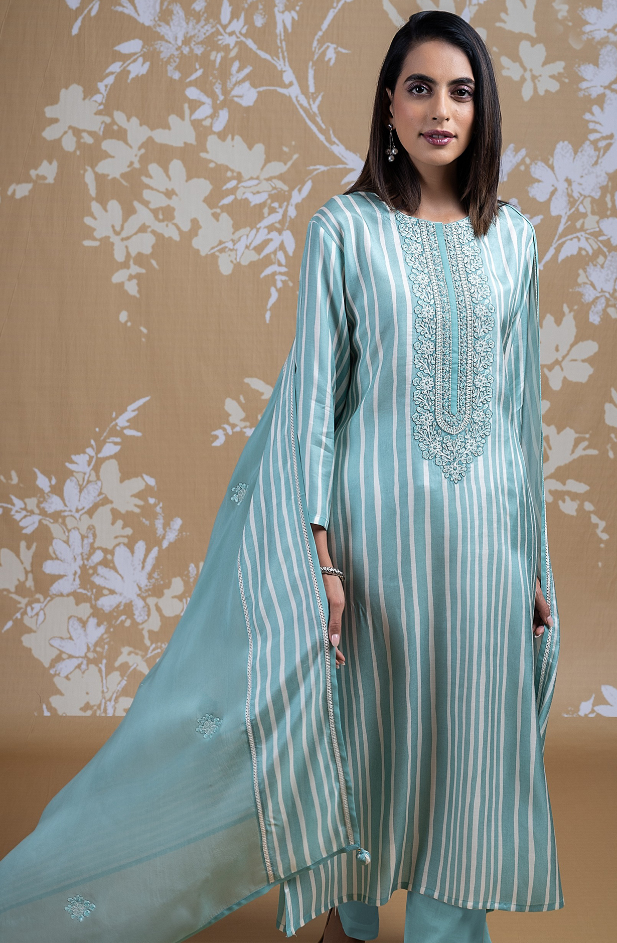 Firoze Muslin Printed Embroidered Suit with Organza Dupatta - R157-SPR1837C