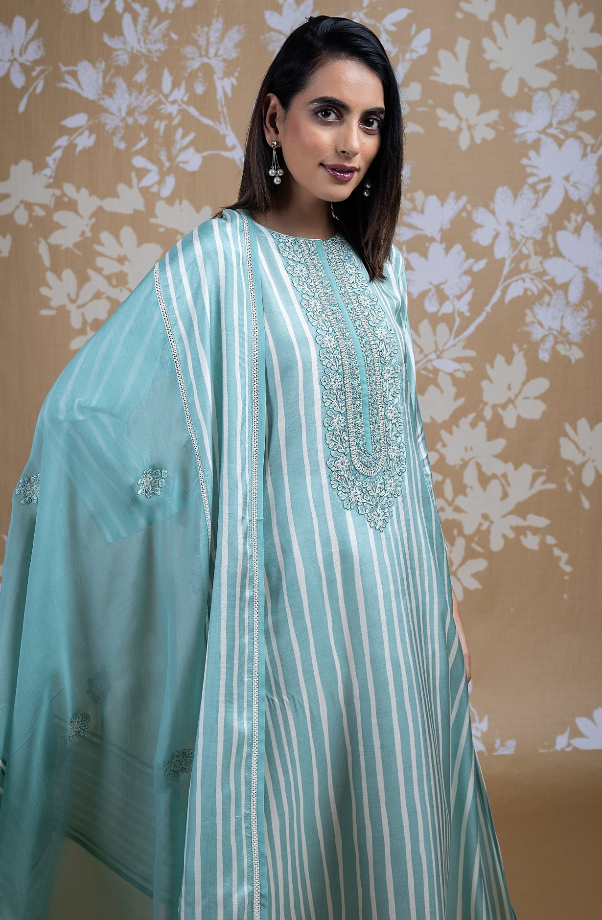 Firoze Muslin Printed Embroidered Suit with Organza Dupatta - R157-SPR1837C