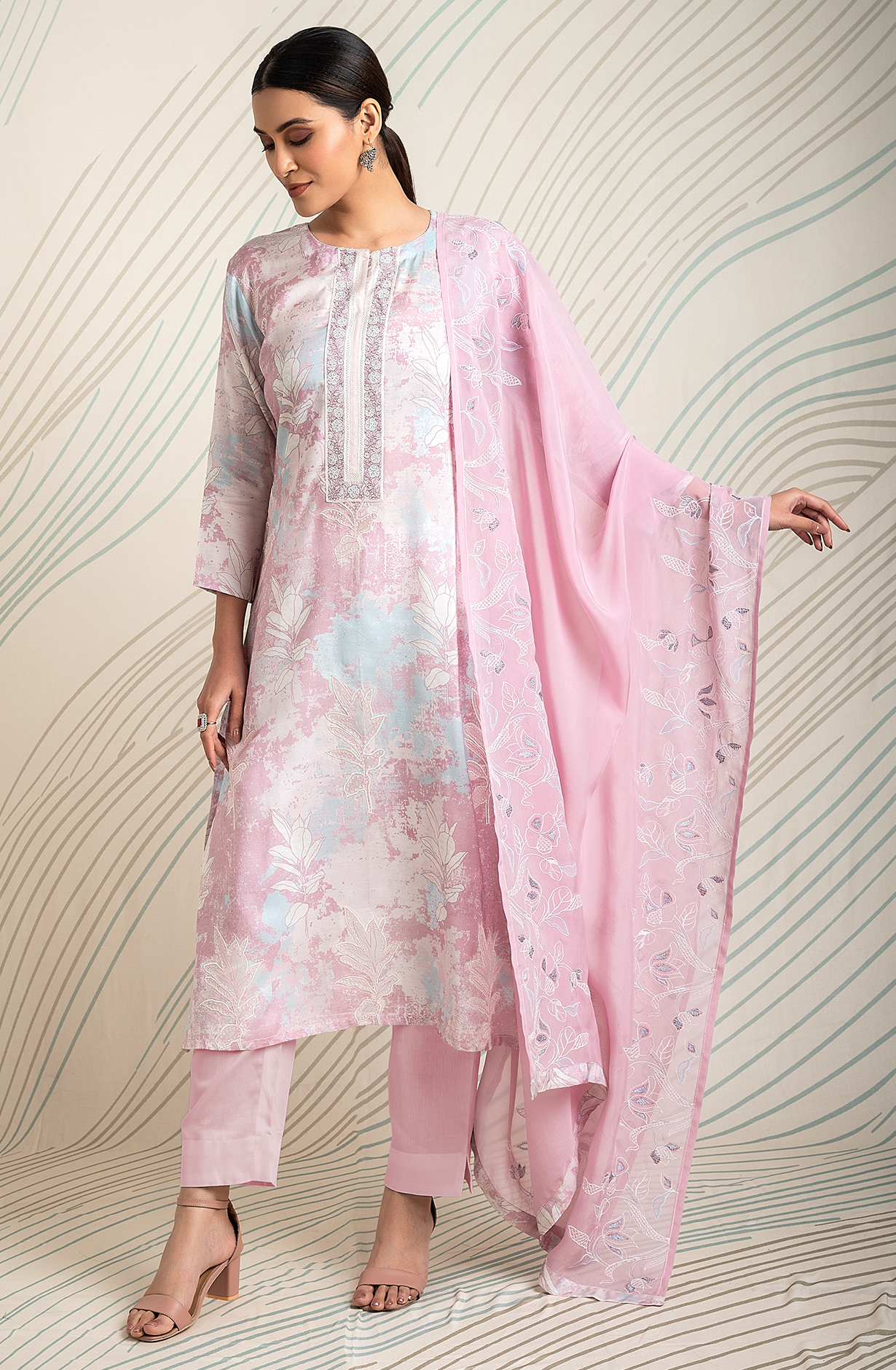 Designer Pink Modal Digital Printed Salwar Suit with Organza Dupatta - R157-SPR1855
