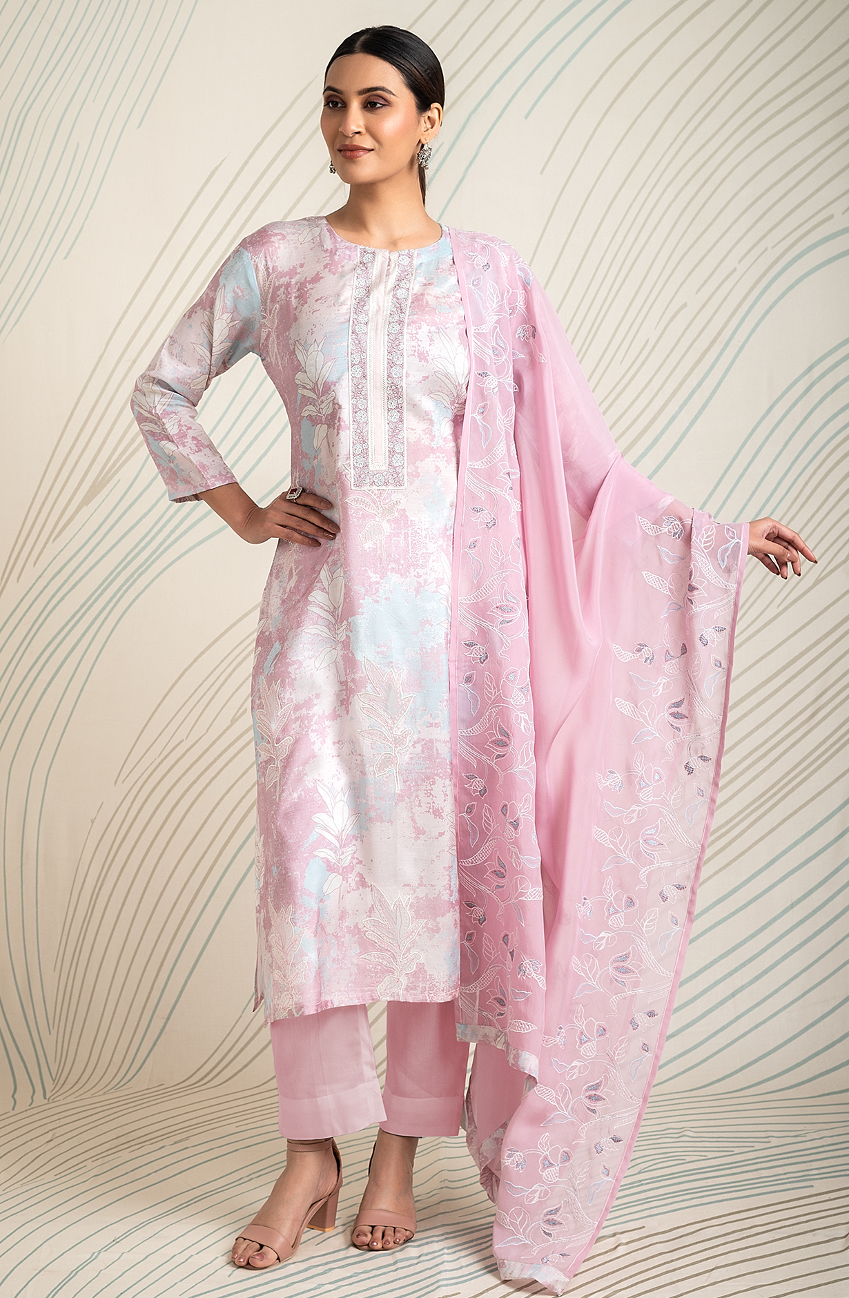 Designer Pink Modal Digital Printed Salwar Suit with Organza Dupatta - R157-SPR1855
