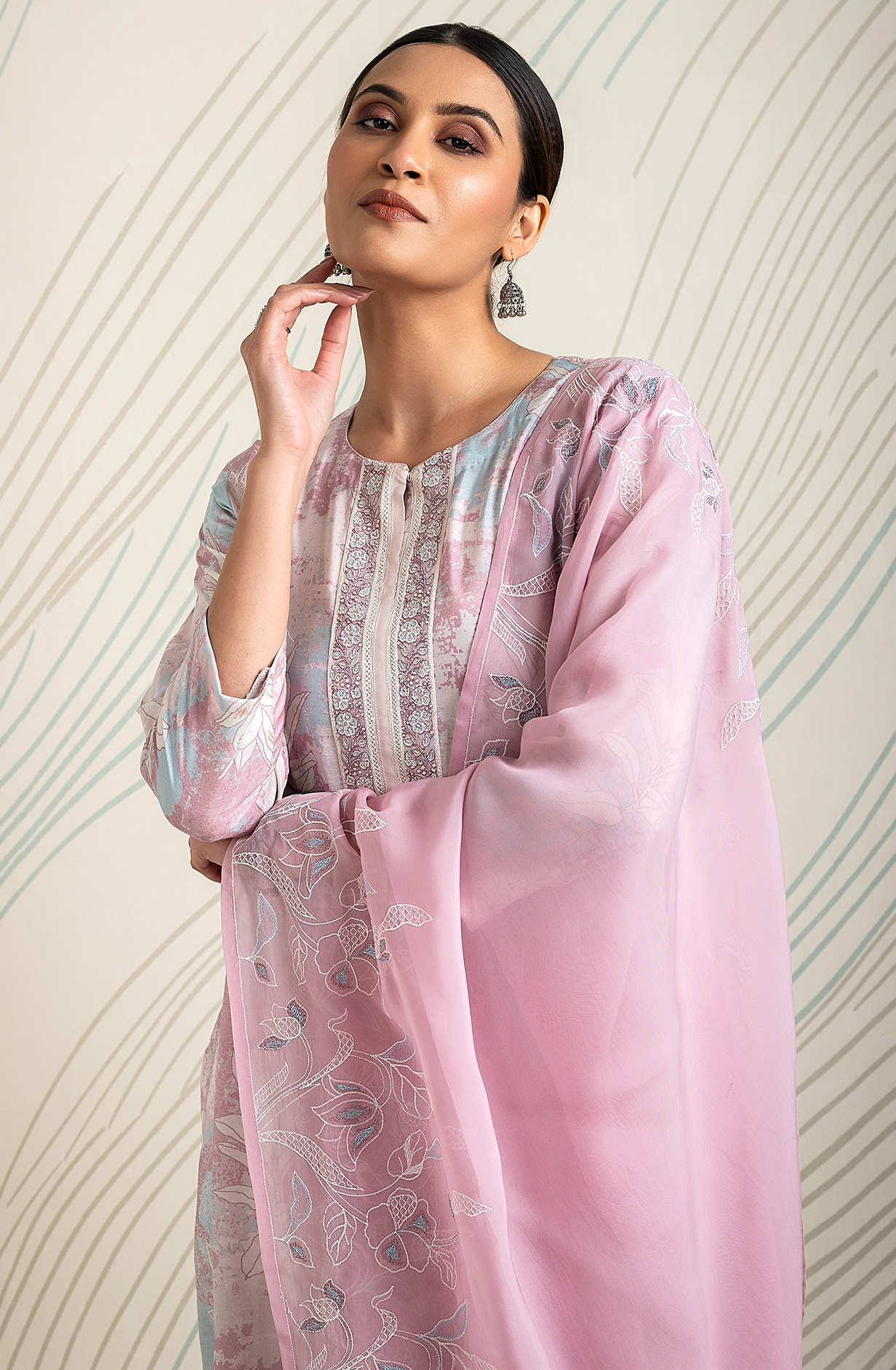Designer Pink Modal Digital Printed Salwar Suit with Organza Dupatta - R157-SPR1855