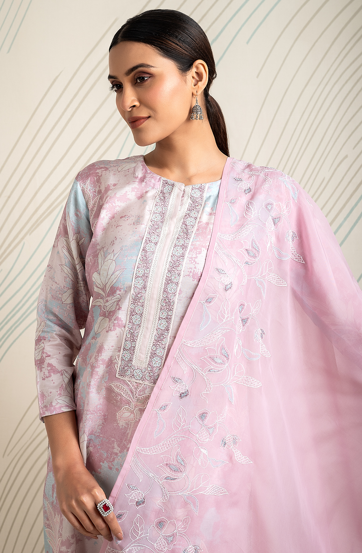Designer Pink Modal Digital Printed Salwar Suit with Organza Dupatta - R157-SPR1855