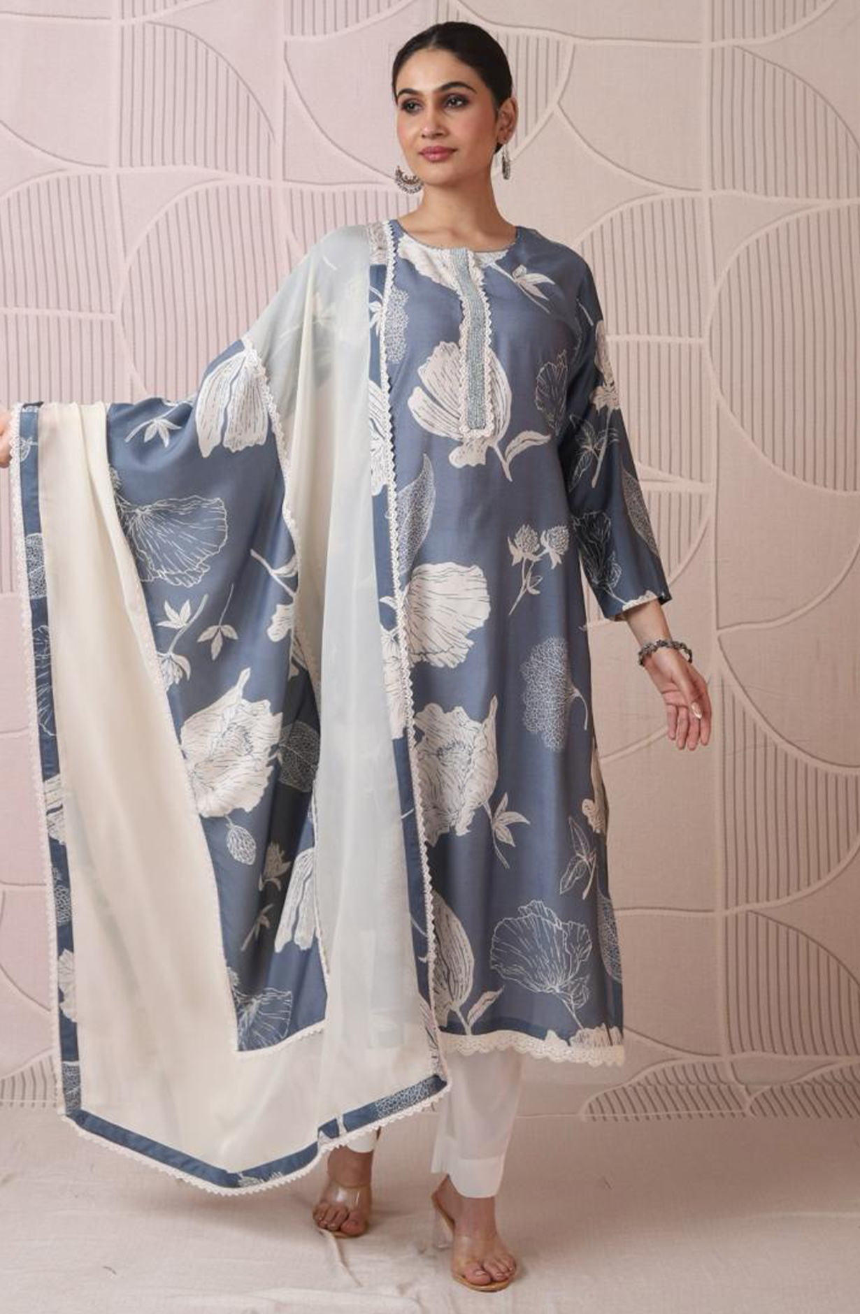 Grey Beautiful Muslin Festive Salwar Suit with Organza Dupatta - R157-SPR1861A