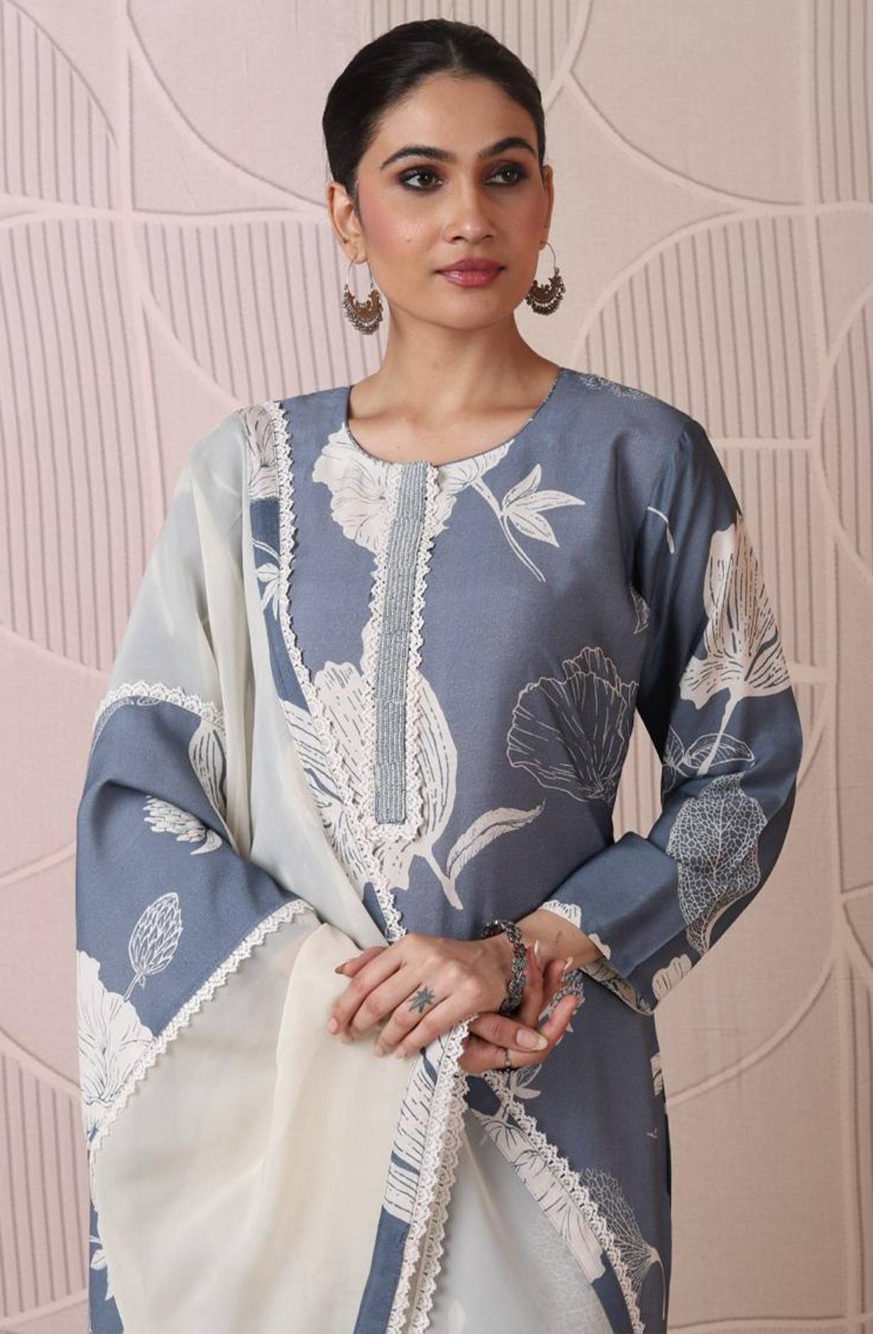 Grey Beautiful Muslin Festive Salwar Suit with Organza Dupatta - R157-SPR1861A