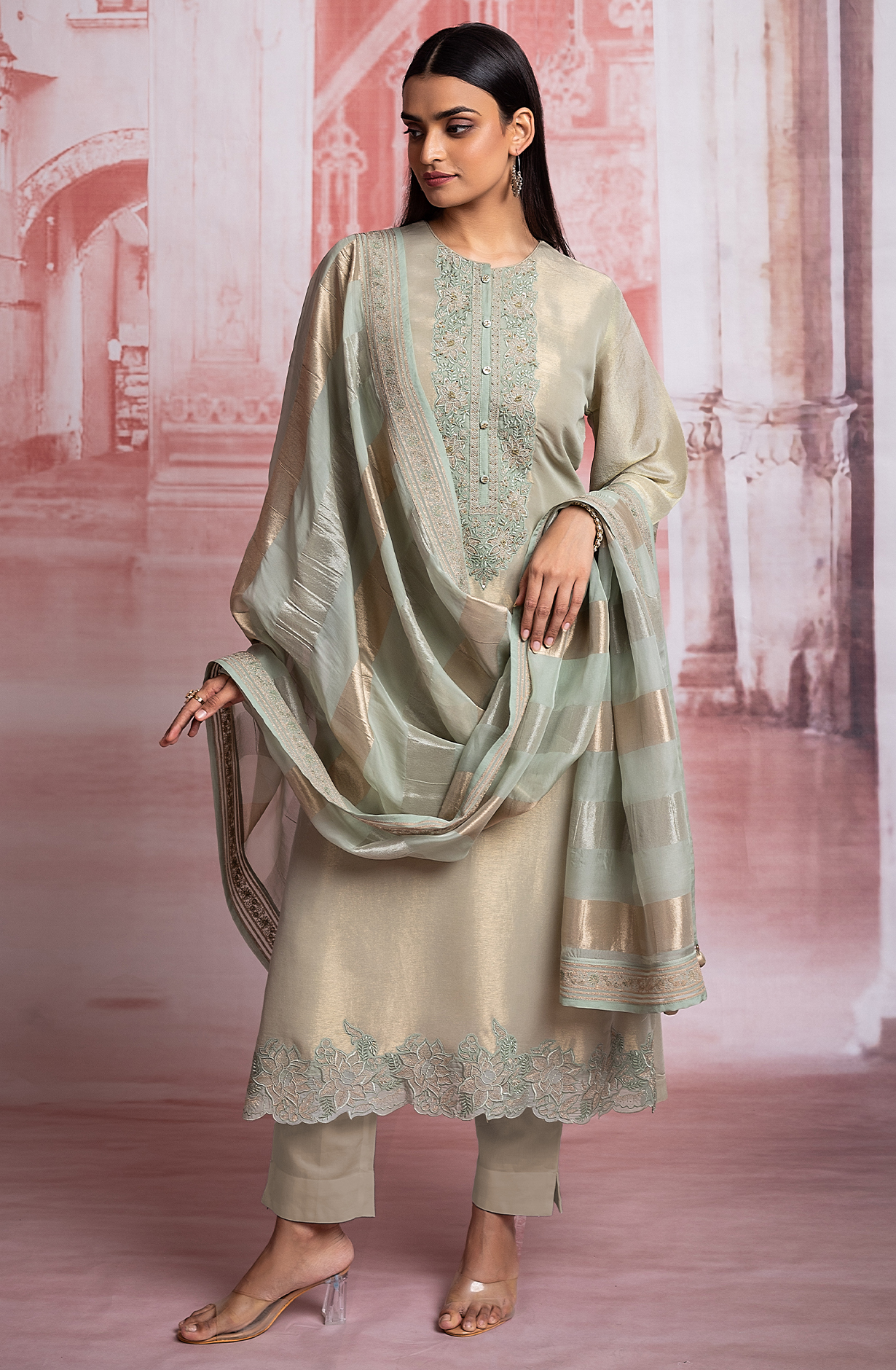 Sea Green Designer Tissue Silk Festive Salwar Suit - R157-SPR1919