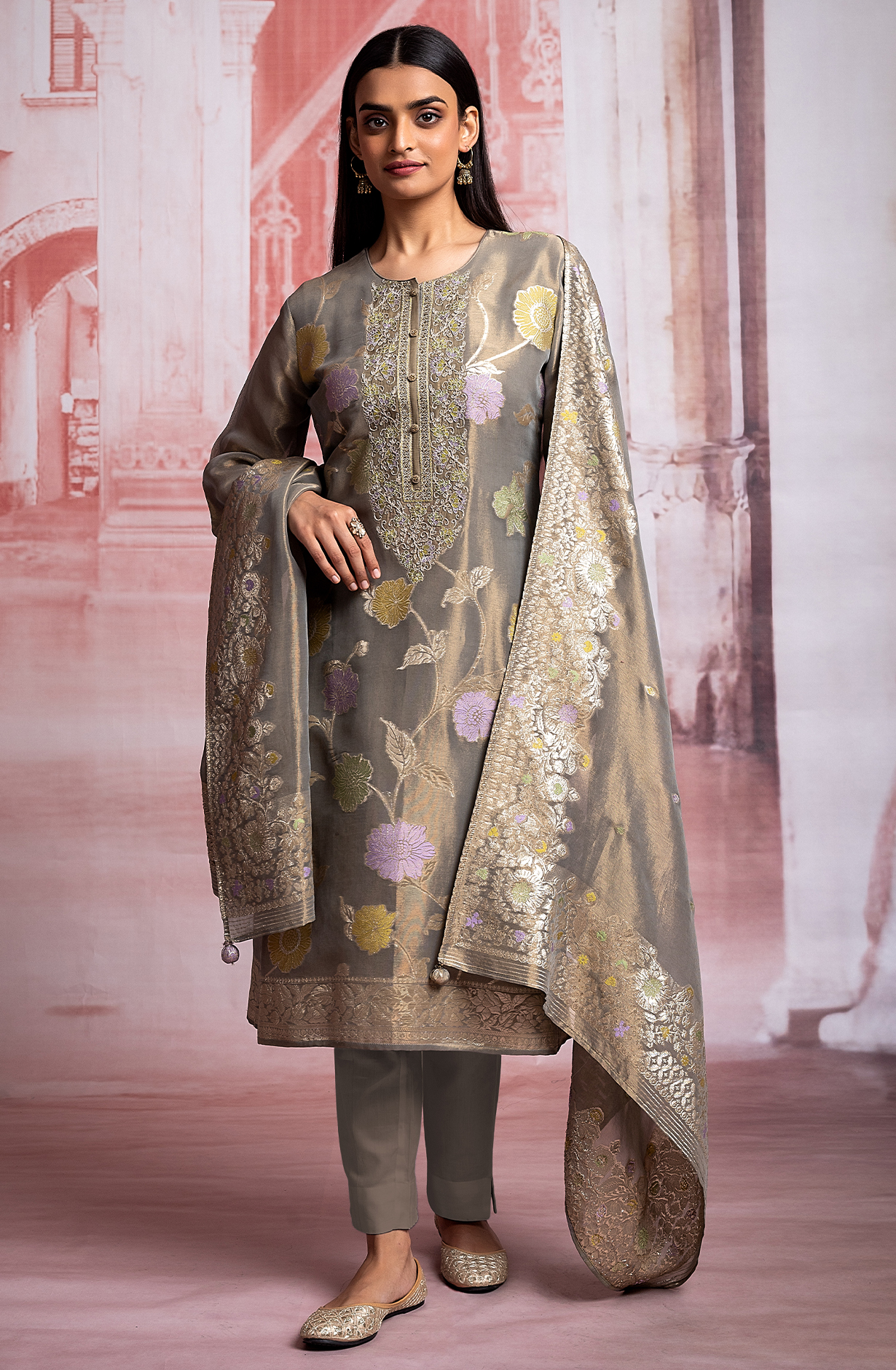 Olive Green Designer Tissue Silk Festive Salwar Suit - R157-SPR1926