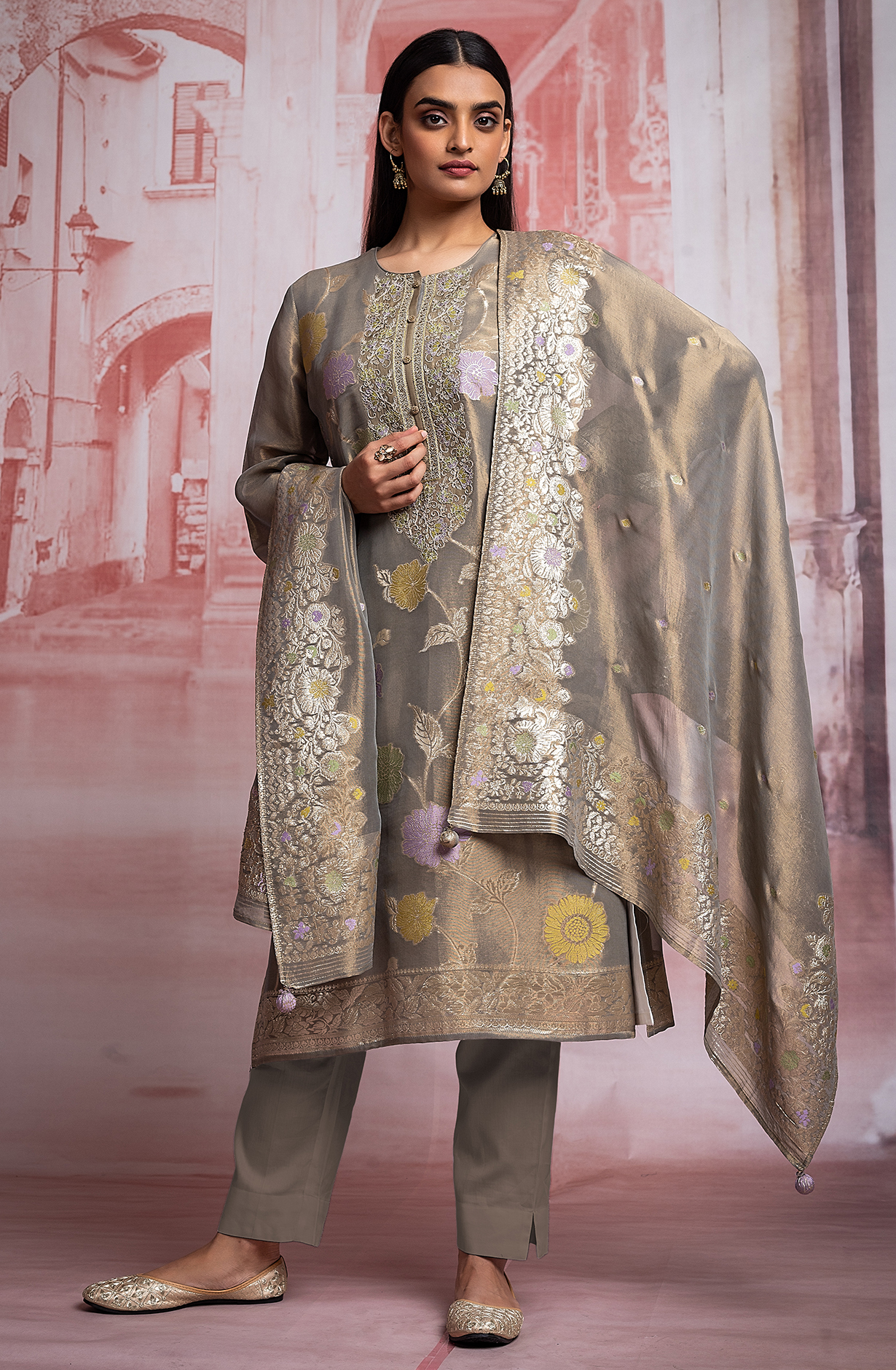 Olive Green Designer Tissue Silk Festive Salwar Suit - R157-SPR1926