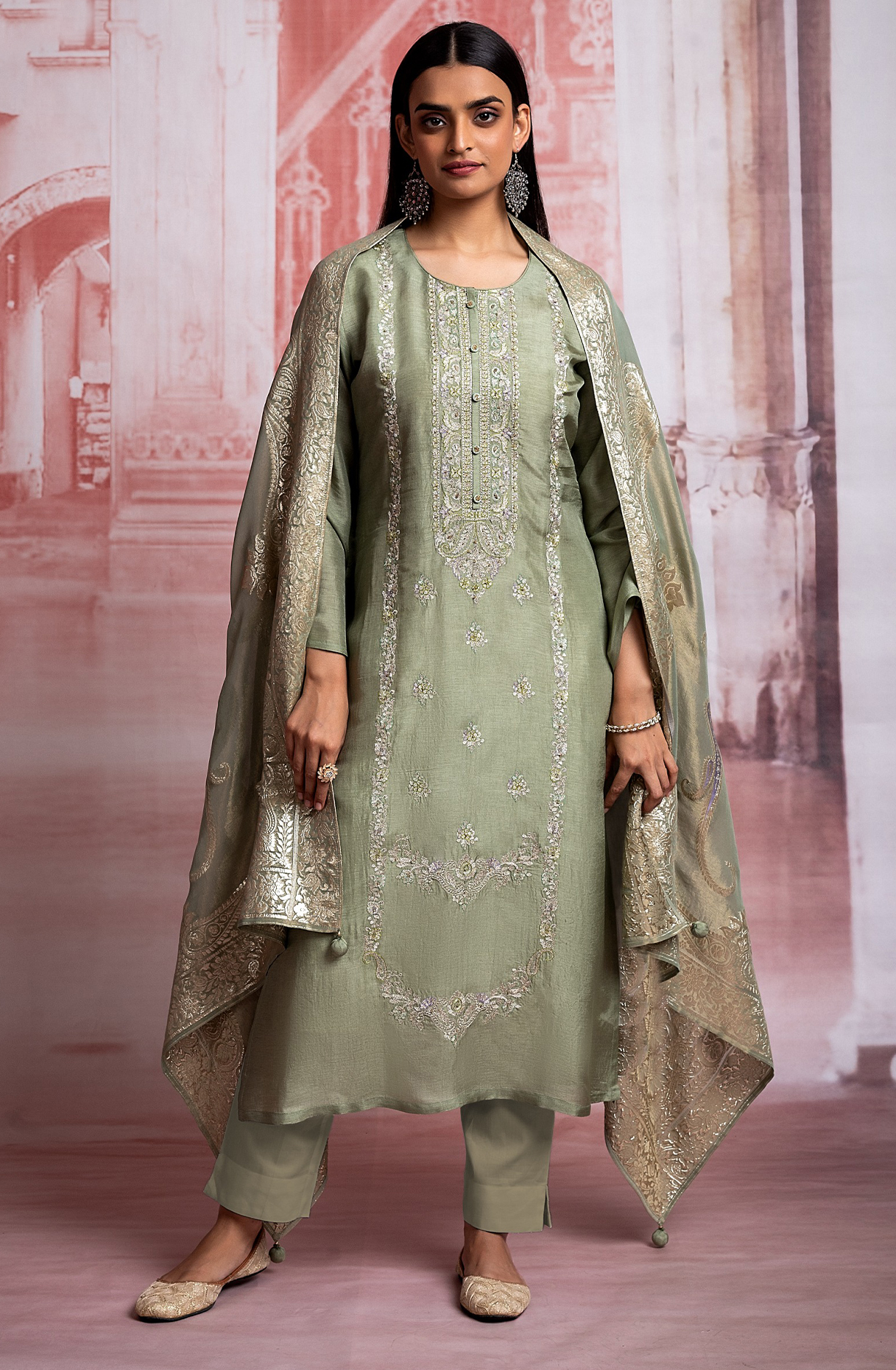 Exclusive Sea Green Silk Festive Suit with Tissue Silk Dupatta - R157-SPR1928