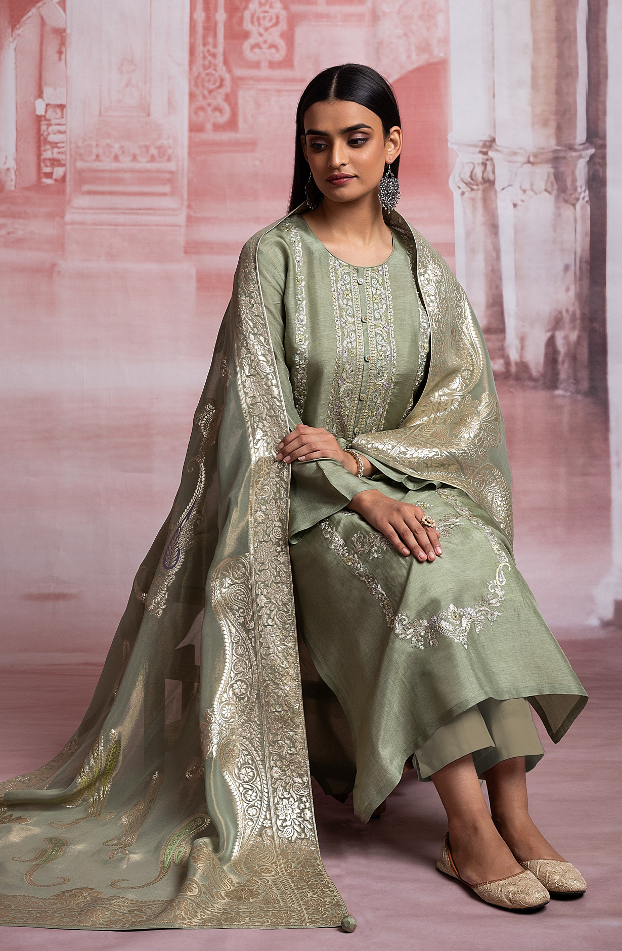 Exclusive Sea Green Silk Festive Suit with Tissue Silk Dupatta - R157-SPR1928