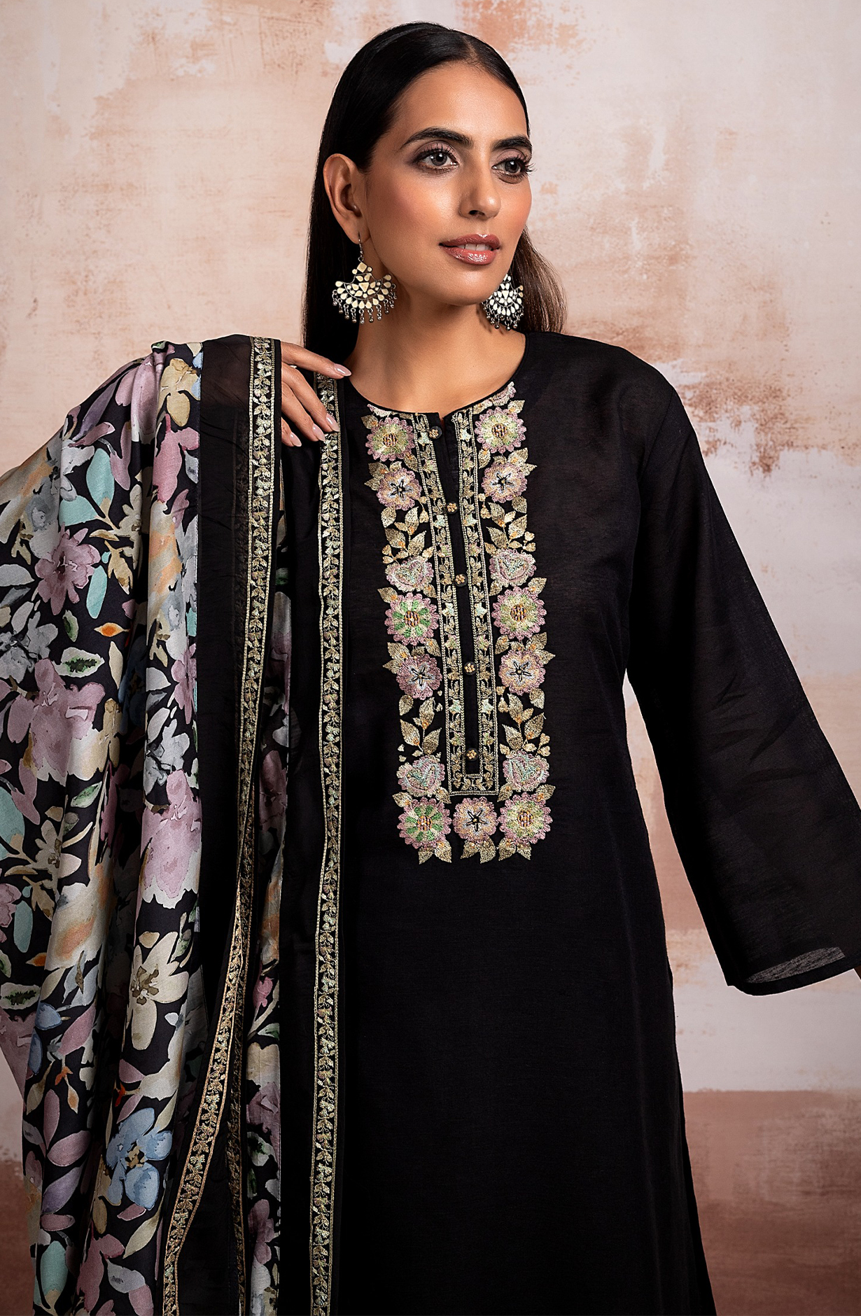 Black Linen Festive Salwar Kameez with Trendy Dupatta - R157-SPR1929