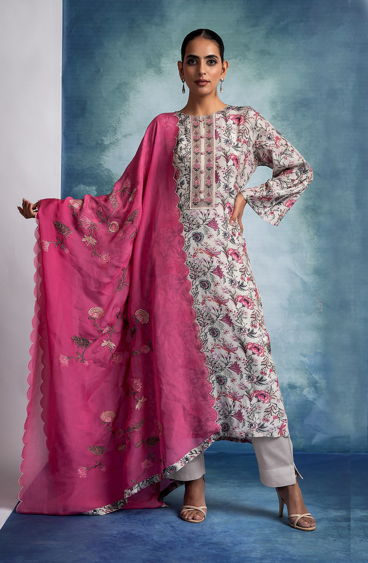 Beige Beautiful Muslin Festive Salwar Suit with Organza Dupatta - R157-SPR1933