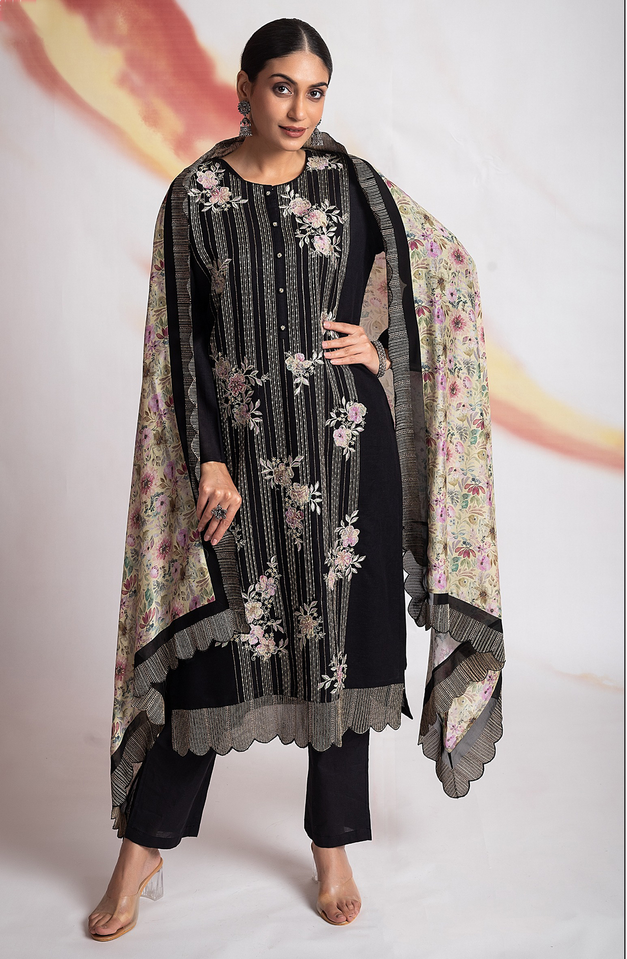 Black Designer Organza Embroidered Salwar Kameez with Trendy Dupatta - R157-SPR1954