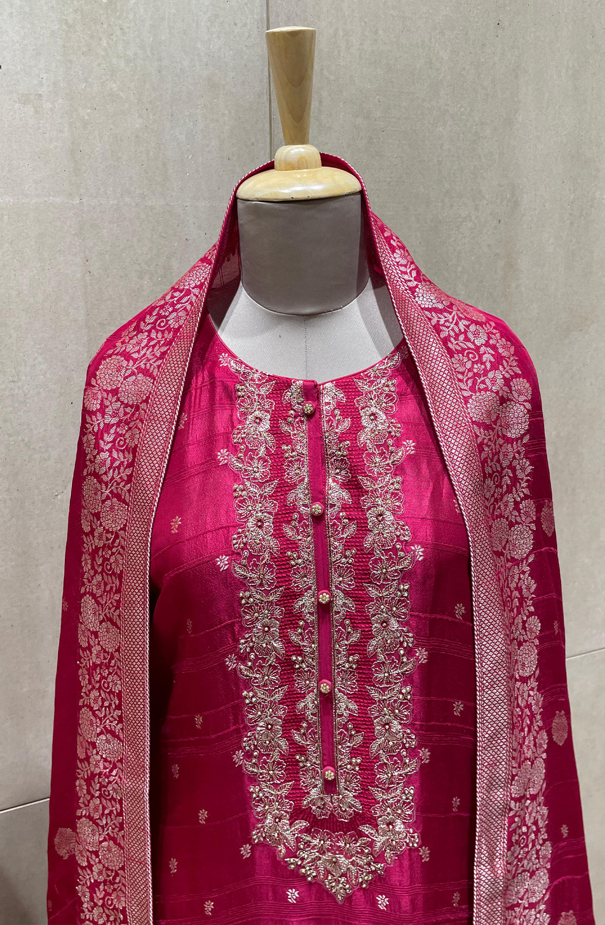 Rani Pink Festive Special Silk Jacquard Suit-set with Banarasi Silk Dupatta - R157-SPR1958