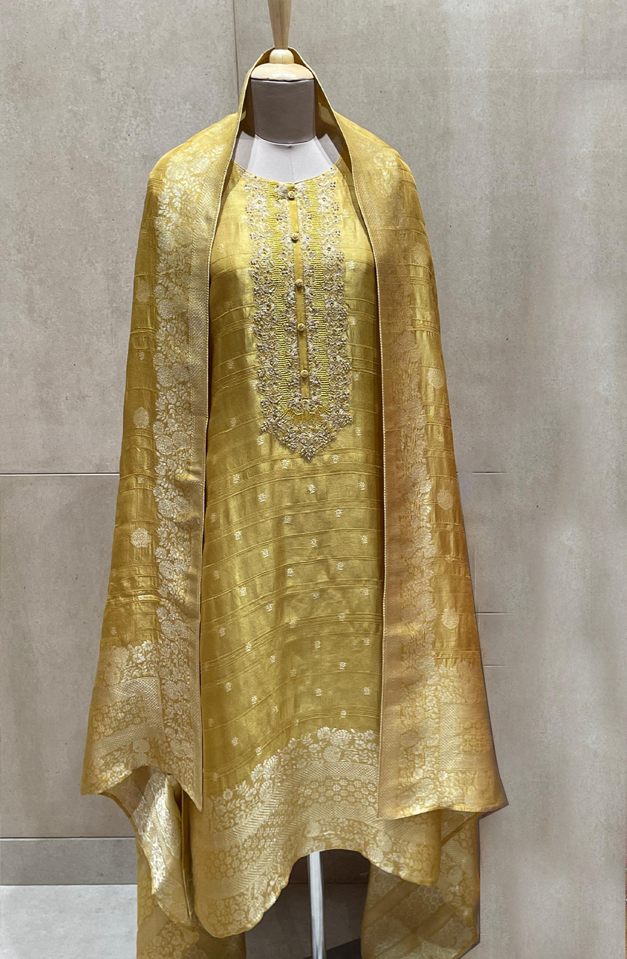 Mustard Yellow Festive Special Silk Jacquard Suit-set with Banarasi Silk Dupatta - R157-SPR1958A