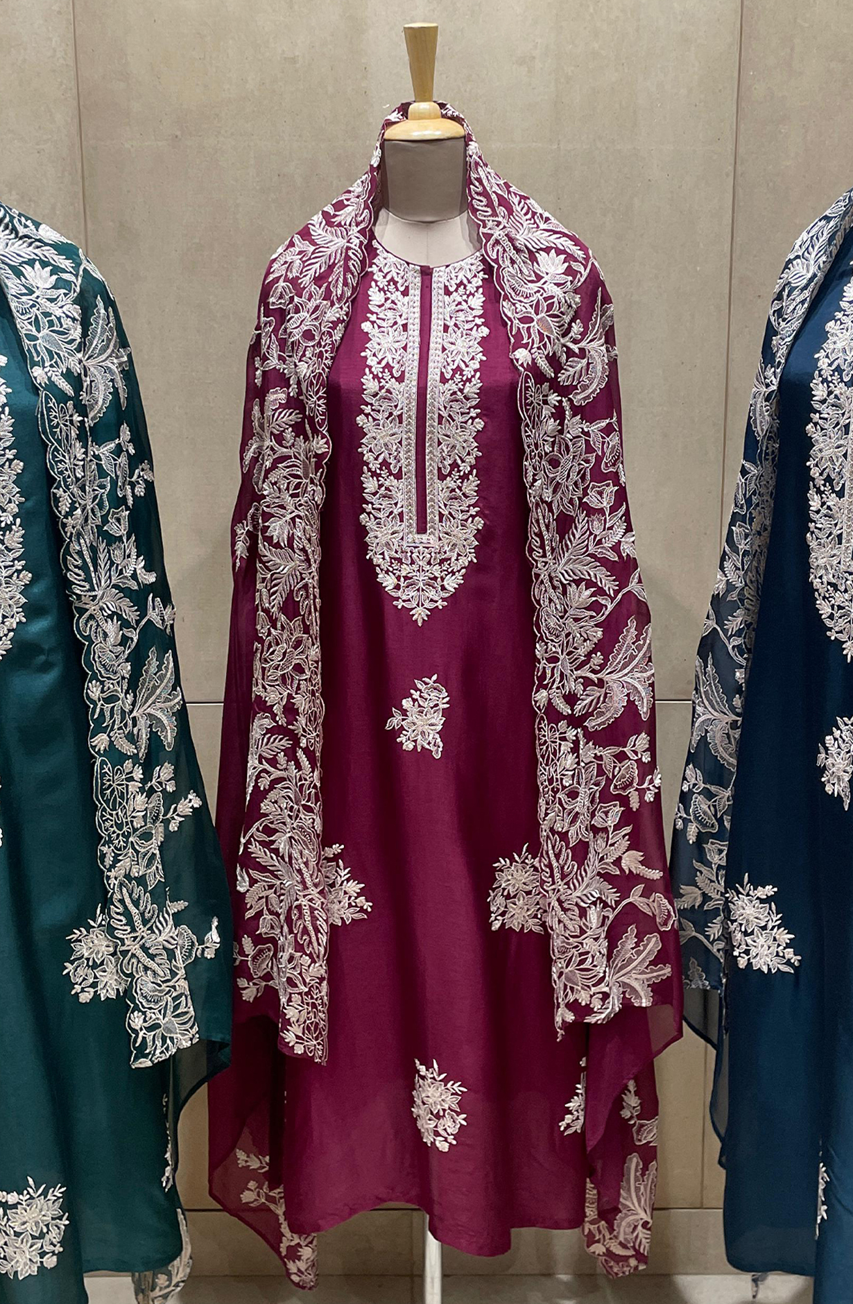Purple Beautiful Silk Embroidered Salwar Kameez with Organza Dupatta - R157-SPR1975B