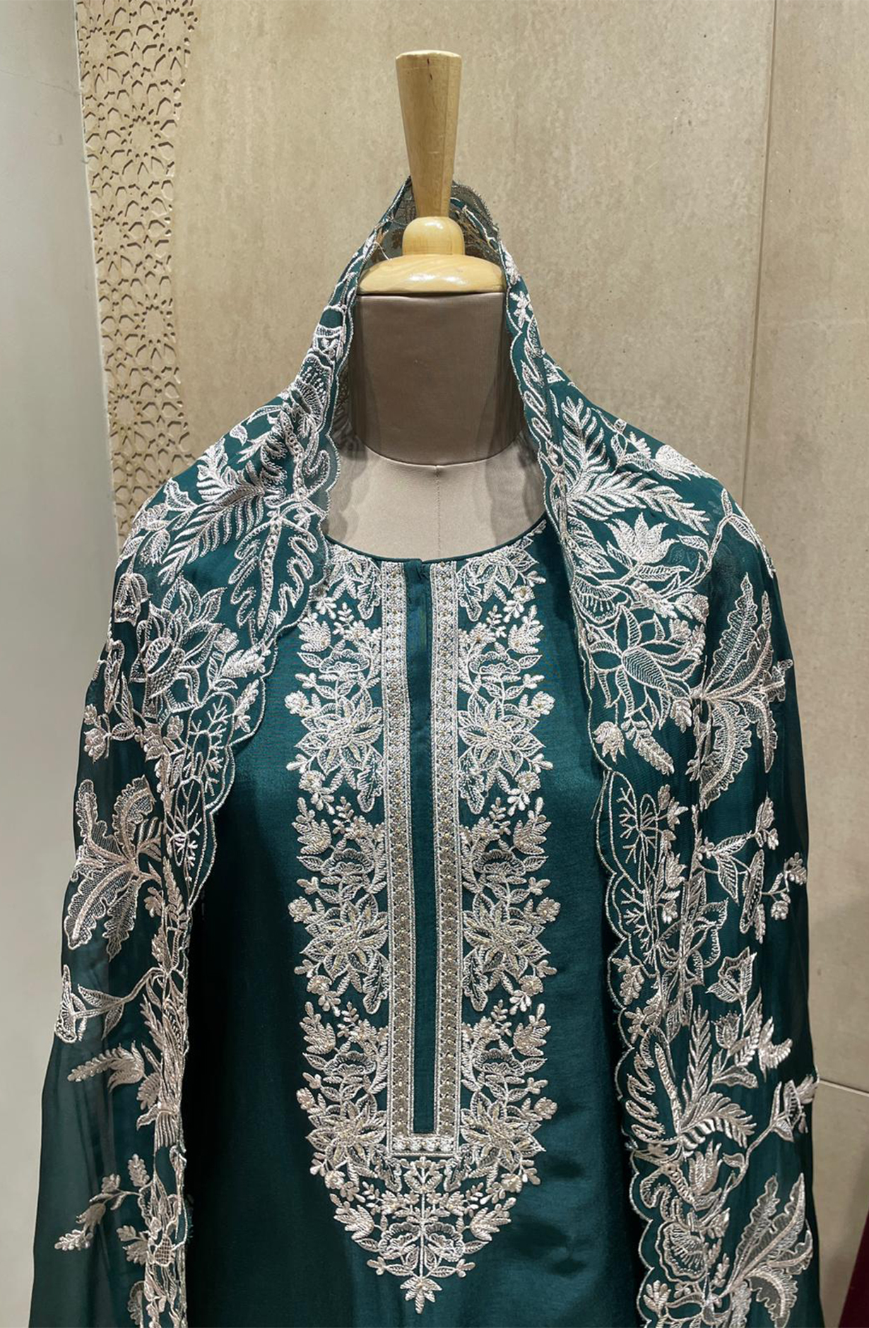 Teal Beautiful Silk Embroidered Salwar Kameez with Organza Dupatta - R157-SPR1975A