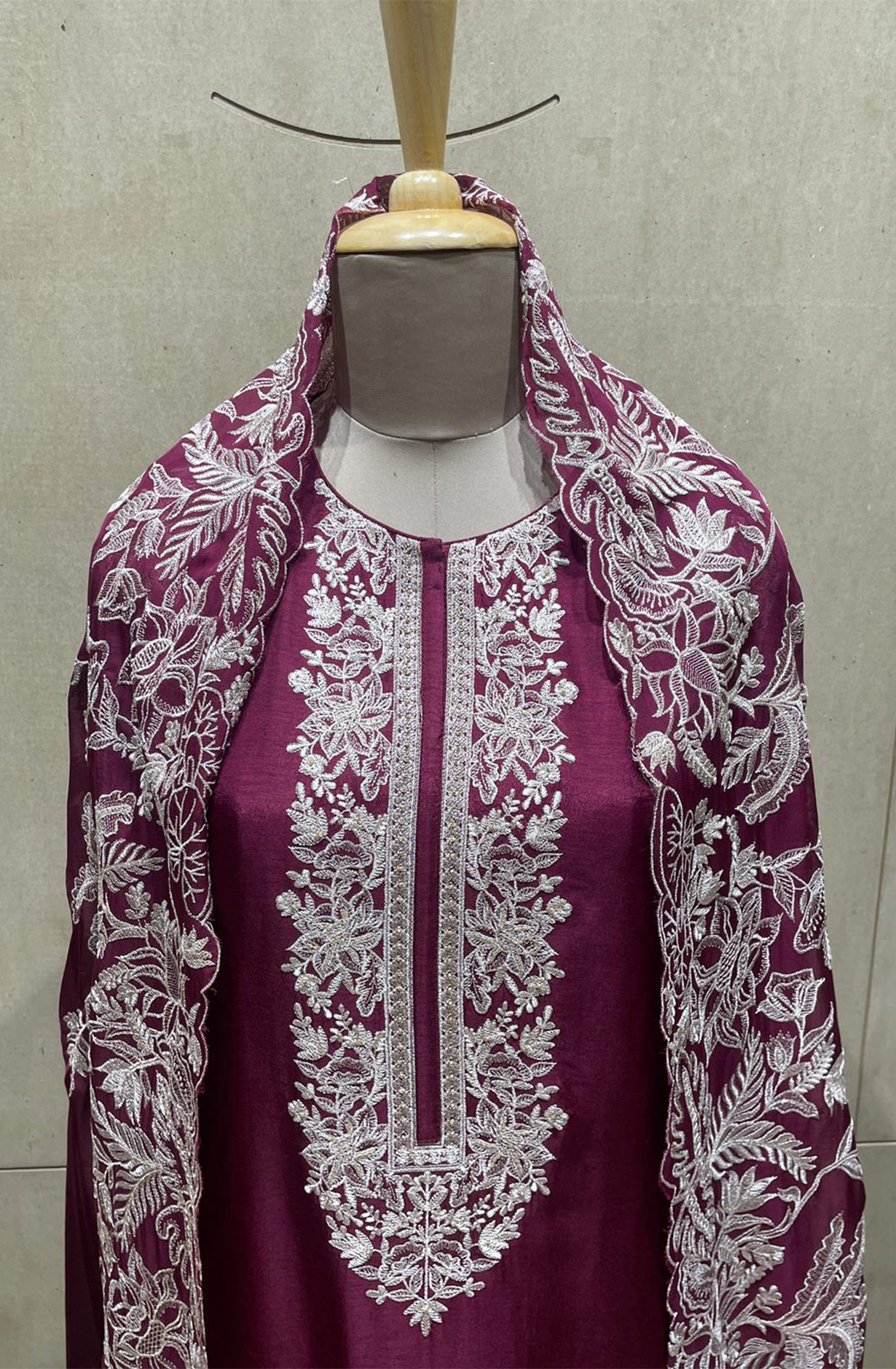 Purple Beautiful Silk Embroidered Salwar Kameez with Organza Dupatta - R157-SPR1975B