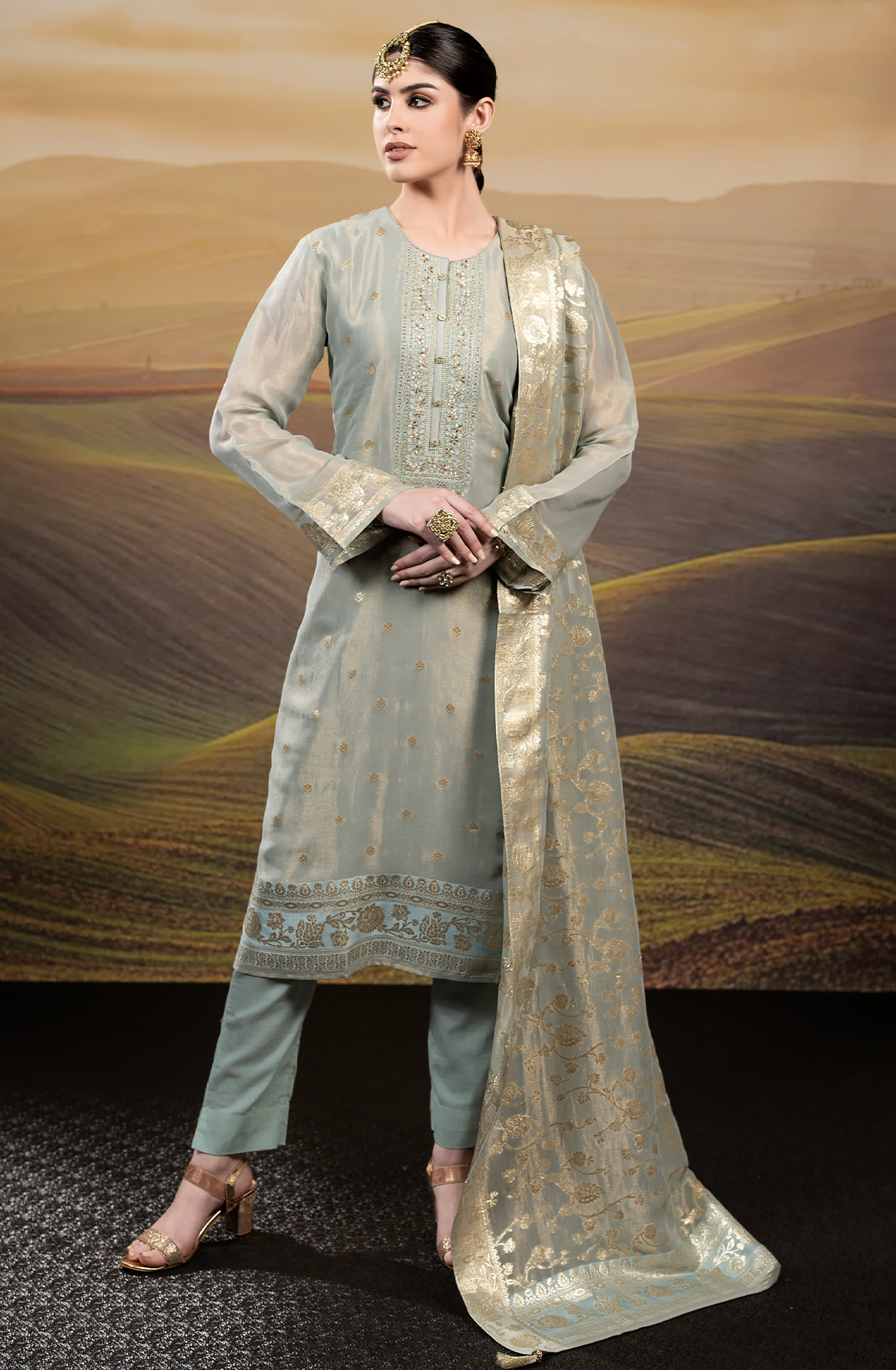 Pastel Green Beautiful Tissue Silk Festive Salwar Kameez - R157-SPR1982