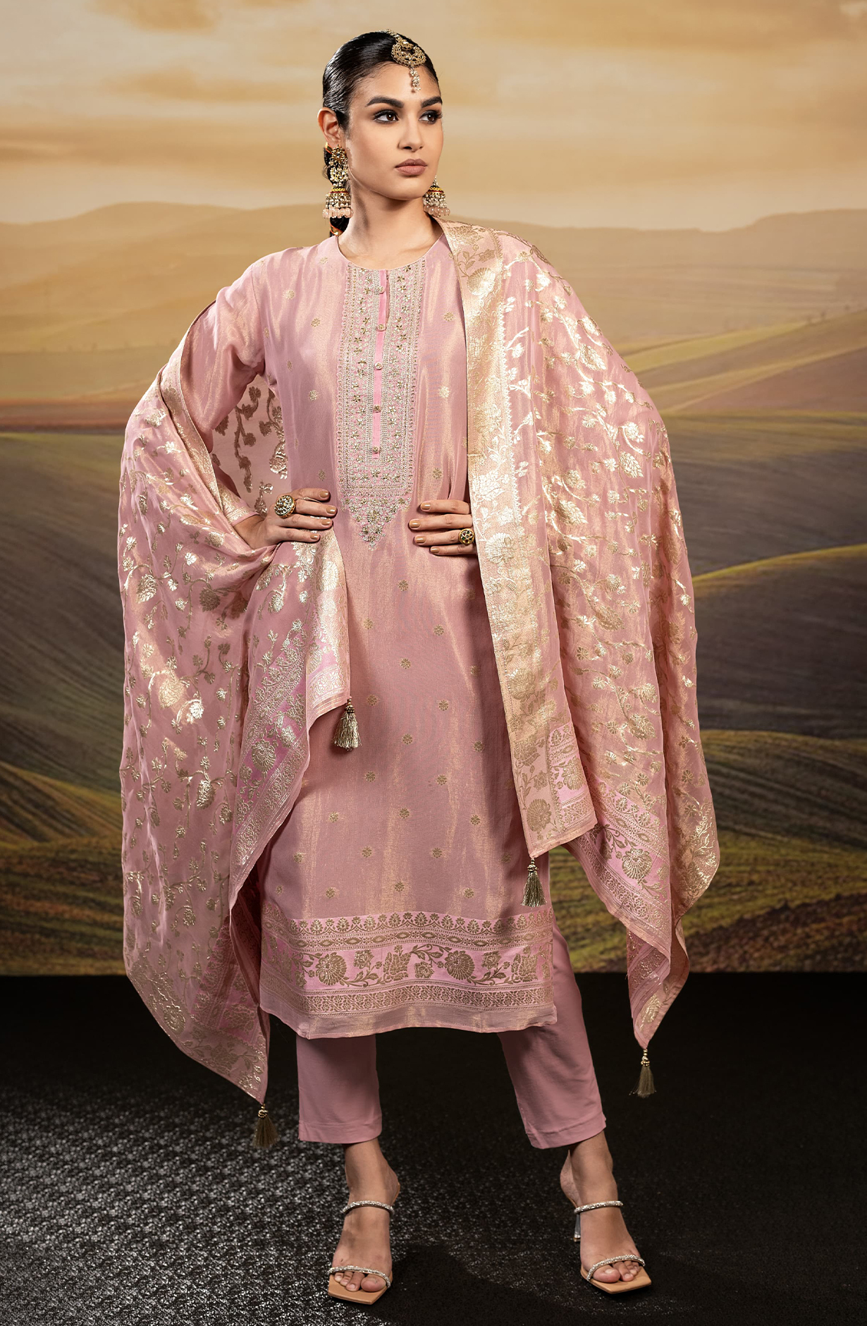 Pink Beautiful Tissue Silk Festive Salwar Kameez - R157-SPR1982A