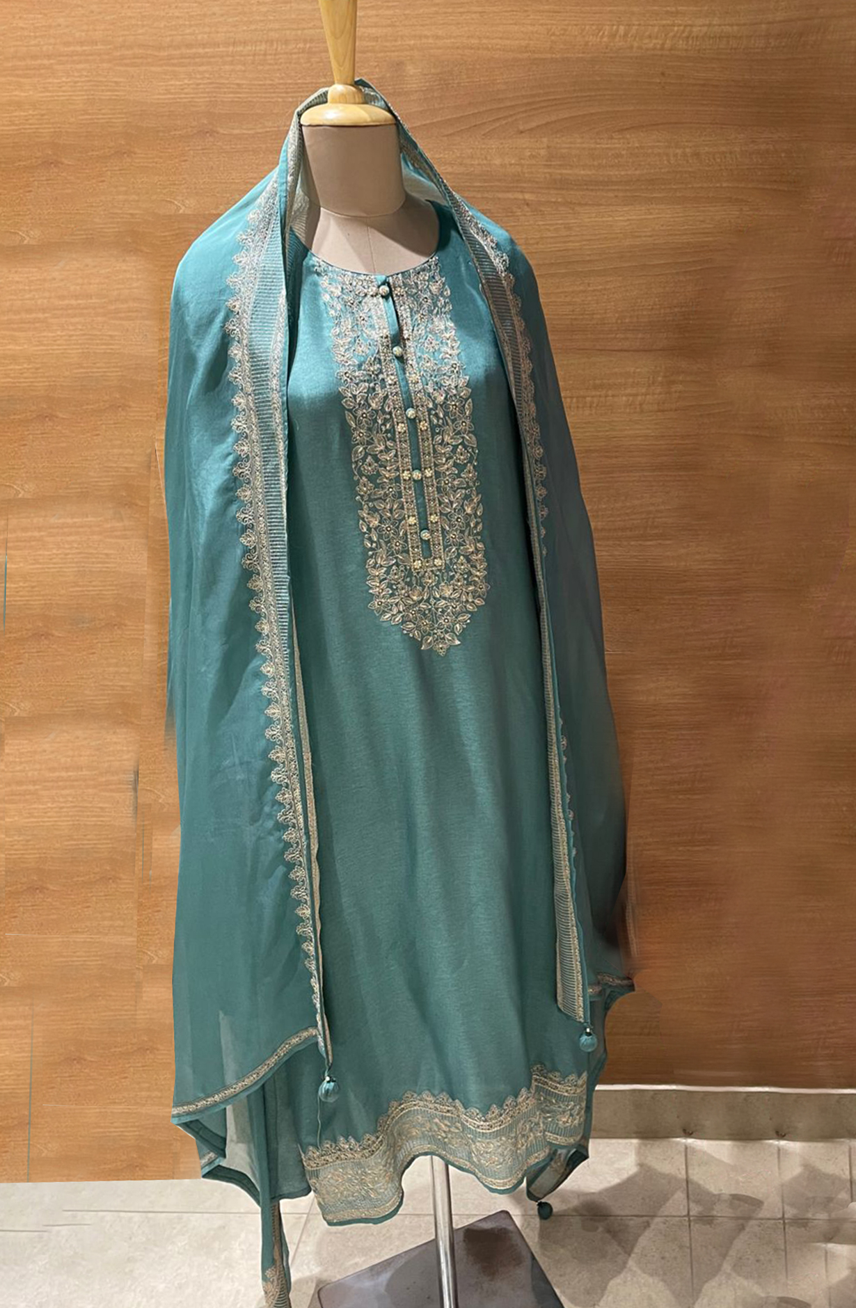 Firozi Silk Embroidered Unstitched Salwar Kameez - R157-SPR1987