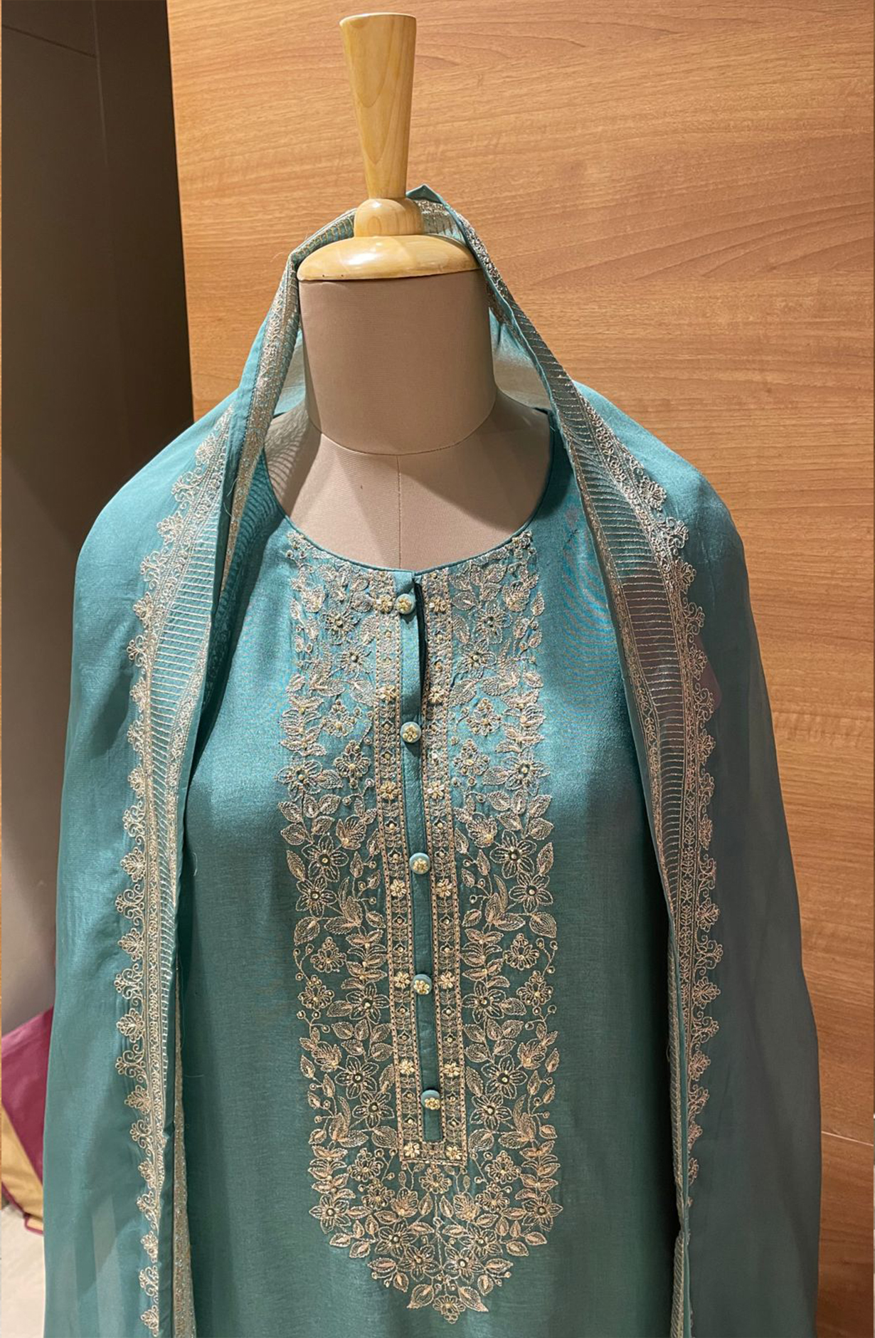 Firozi Silk Embroidered Unstitched Salwar Kameez - R157-SPR1987
