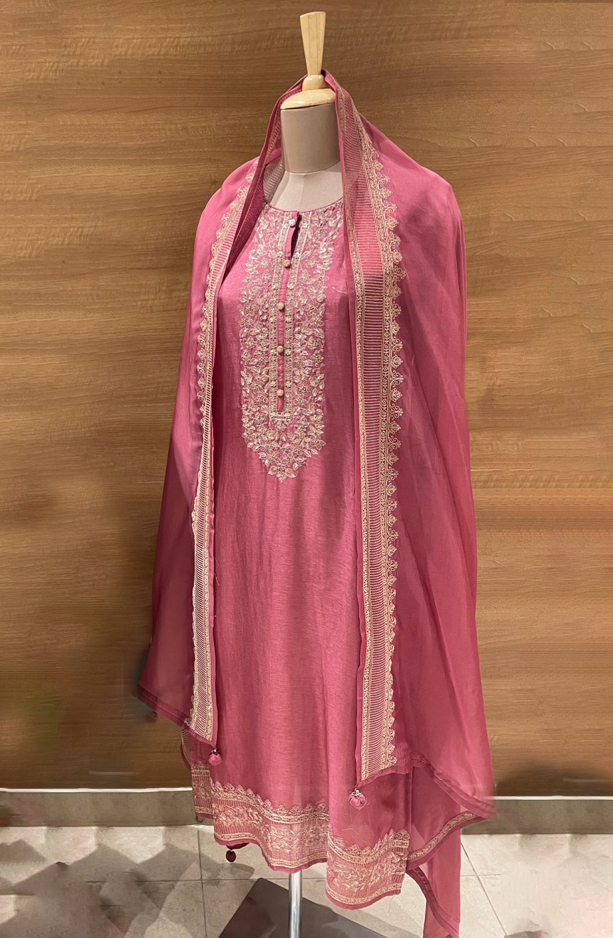 Pink Silk Embroidered Unstitched Salwar Kameez - R157-SPR1987A