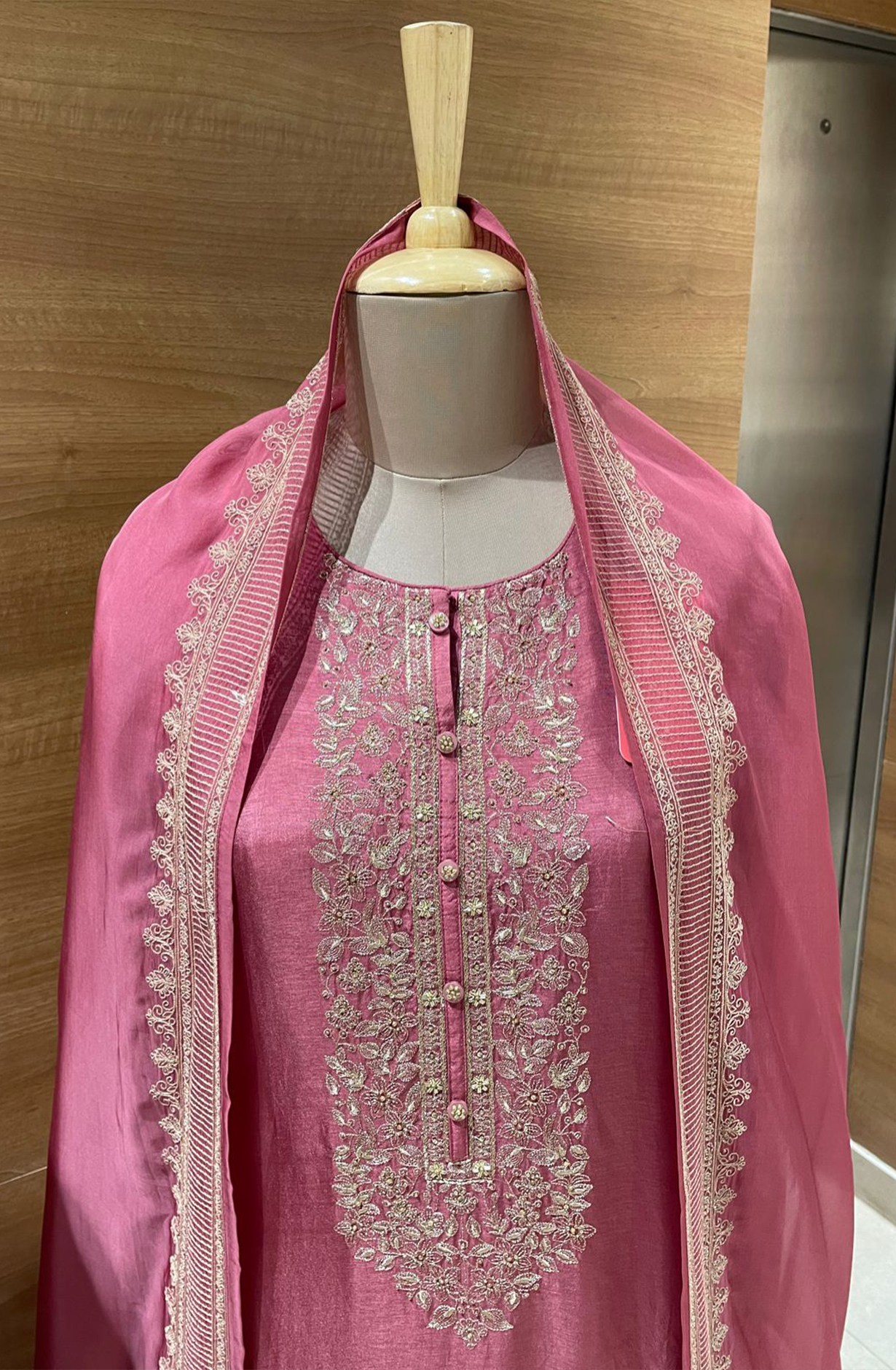 Pink Silk Embroidered Unstitched Salwar Kameez - R157-SPR1987A