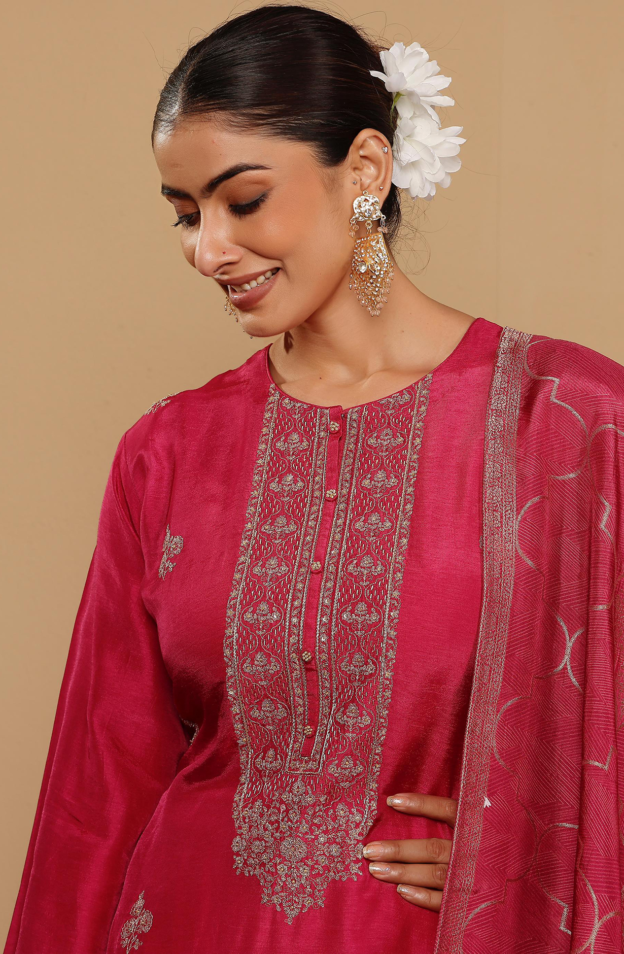 Pink Beautiful Silk Embroidered Unstitched Salwar Suit - R157-SPR1998A