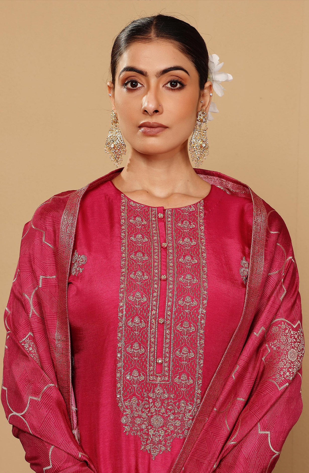 Pink Beautiful Silk Embroidered Unstitched Salwar Suit - R157-SPR1998A