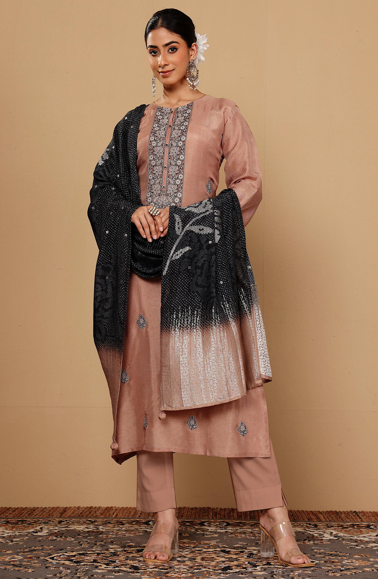 Exclusive Beautiful Silk Festive Salwar Kameez in Peach - R157-SPR1999
