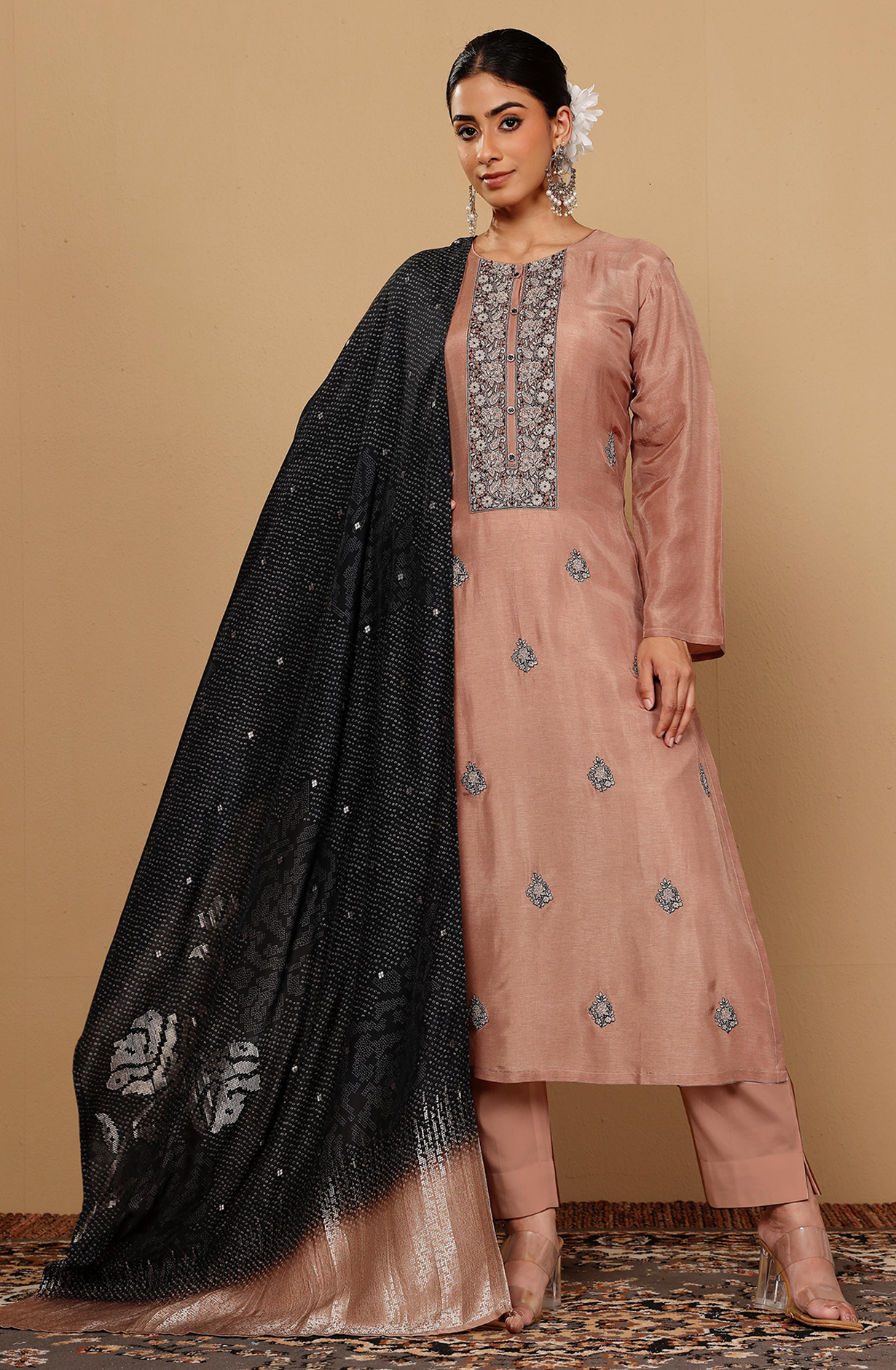 Exclusive Beautiful Silk Festive Salwar Kameez in Peach - R157-SPR1999