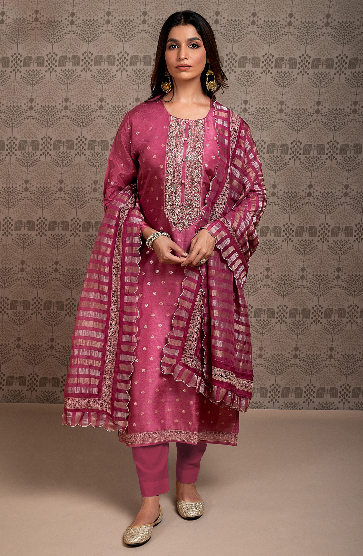 Magenta Beautiful Silk Jacquard Embroidered Unstitched Salwar Kameez - R157-SPR2001